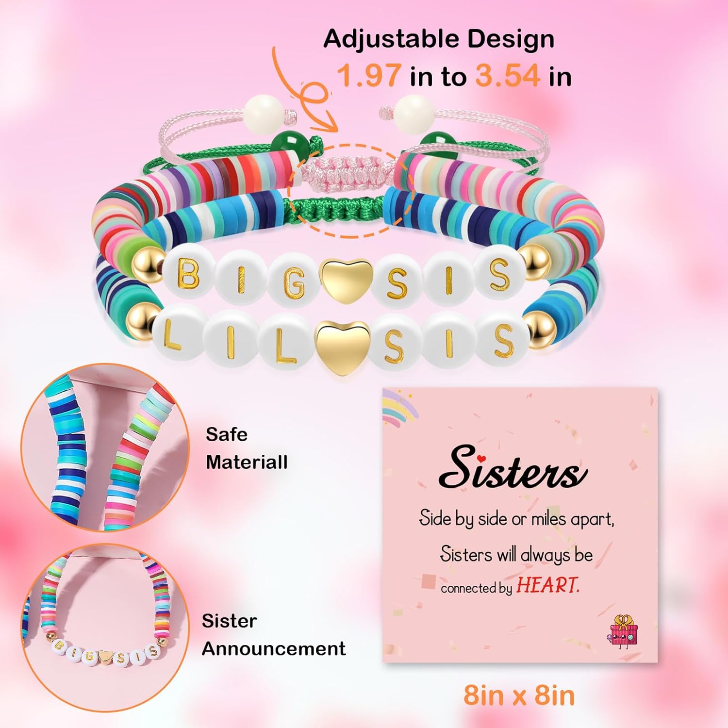 Artlunar Big Sister Bracelet, Colorful Little Girls' Sister Jewelry, Letter Beads Bracelet, Sister Jewelry Gifts for Daughter Granddaughter Niece Big Sister Girls - Image 3