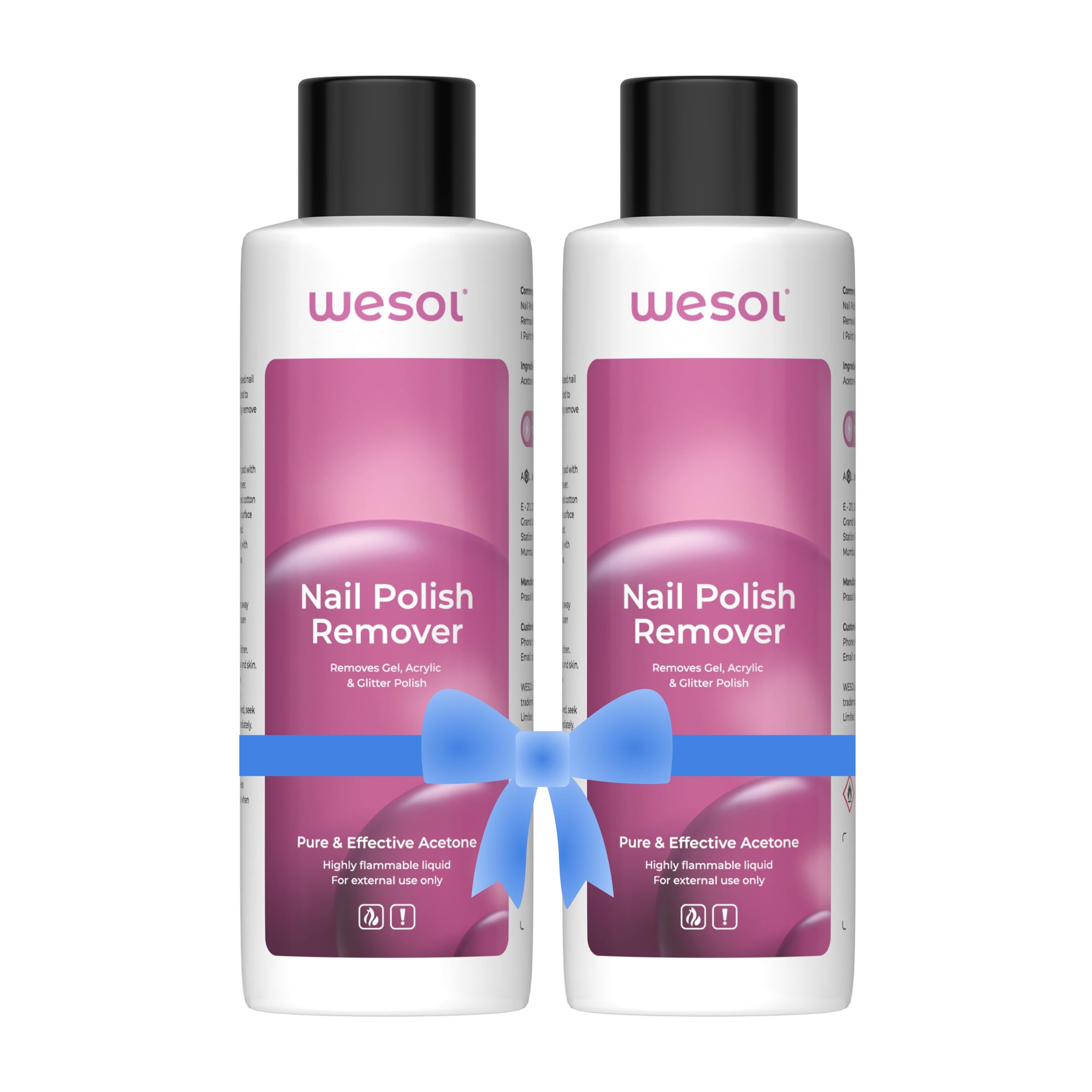Wesol Nail Polish Remover Acetone Formula 200 ml pack of 2, Removes Gel, Acrylic and Glitter Polish, Quick and Effective-picture-34