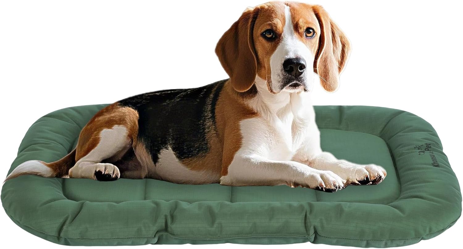 KHONSU PET Durable Dog Bed Tough and Tear Proof Dog Crate Bed, 800lbs Tear Strength PVC-Backed Waterproof Ped Bed Mat Indoor & Outdoor Use for Dogs up to 35 lbs M(30"x21"x3") Green