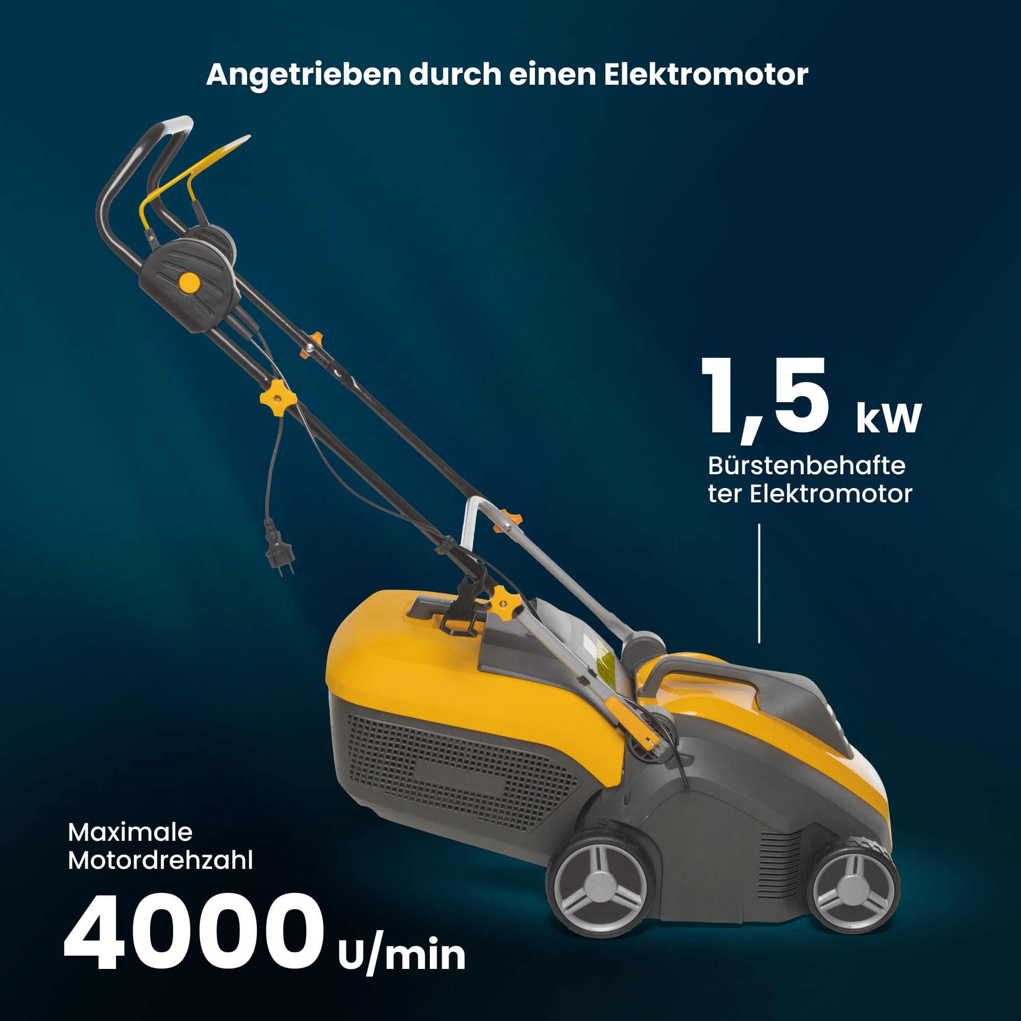 STIGA SV 415 E Elektrischer Vertikutierer, 1500 W, 38 cm – 20 Messer/44 Federzinken, 50 L Fangkorb – Für Rasenflächen, Gelb