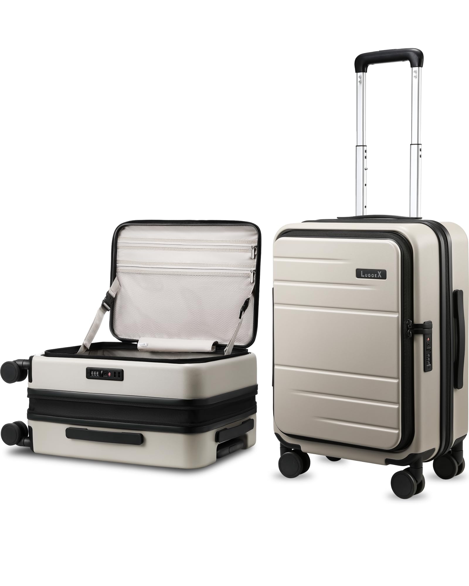 LUGGEX Carry On Luggage Top Opening, FLT Expandable Polycarbonate Hard Shell Suitcase with Wheels (FX-Lite, Beige, 20 Inch, 36L-41L) Beige Carry-On 20-Inch