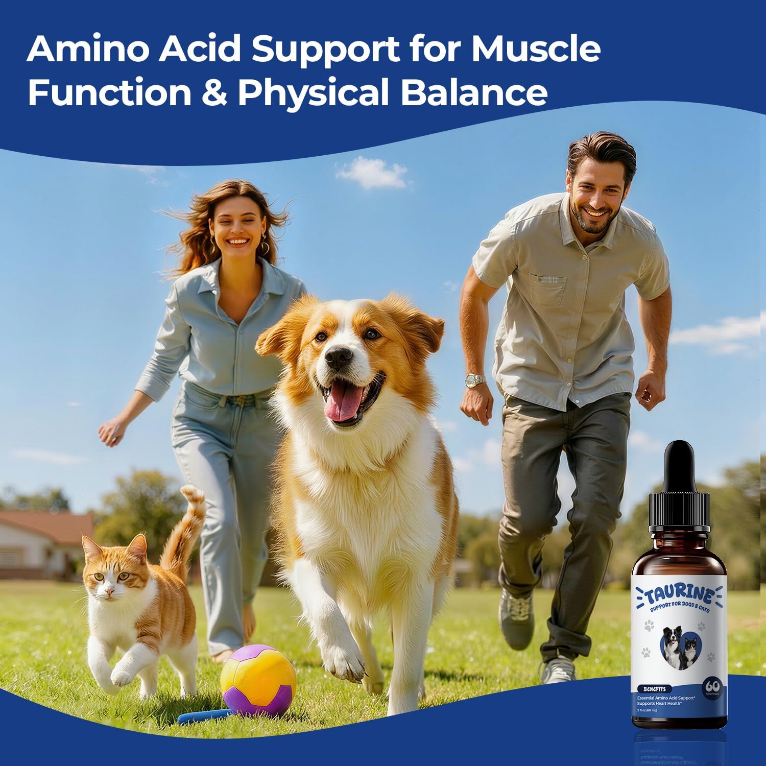 Taurine Supplement for Dogs & Cats Liquid Drops, Amino Acid Support for Heart, Muscle & Daily Vitality, Canine & Feline Nutrition Supplement, 60 mL