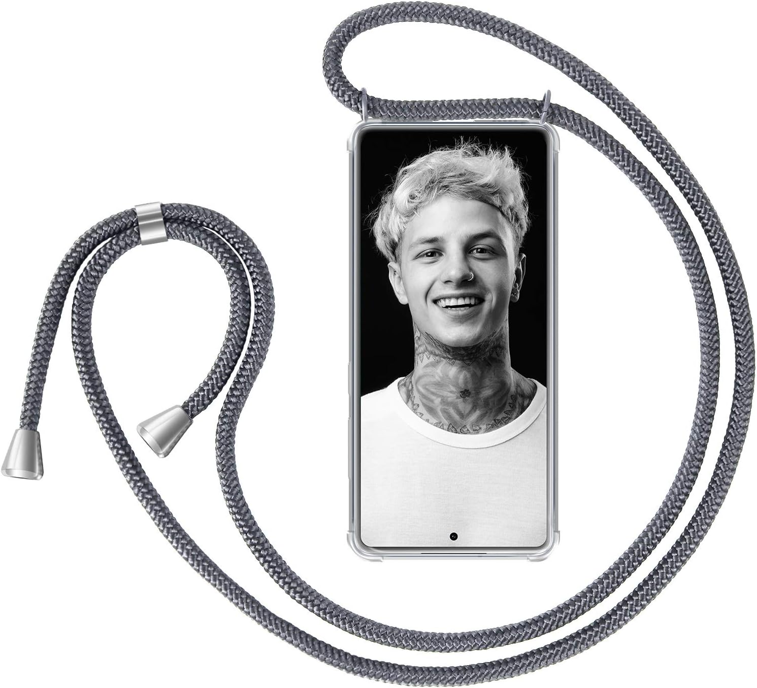 ZhinkArts Cadena para teléfono móvil compatible con Samsung Galaxy S20 FE – Pantalla de 6,5 pulgadas – Funda para smartphone con cordón – con funda para colgar en gris oscuro
