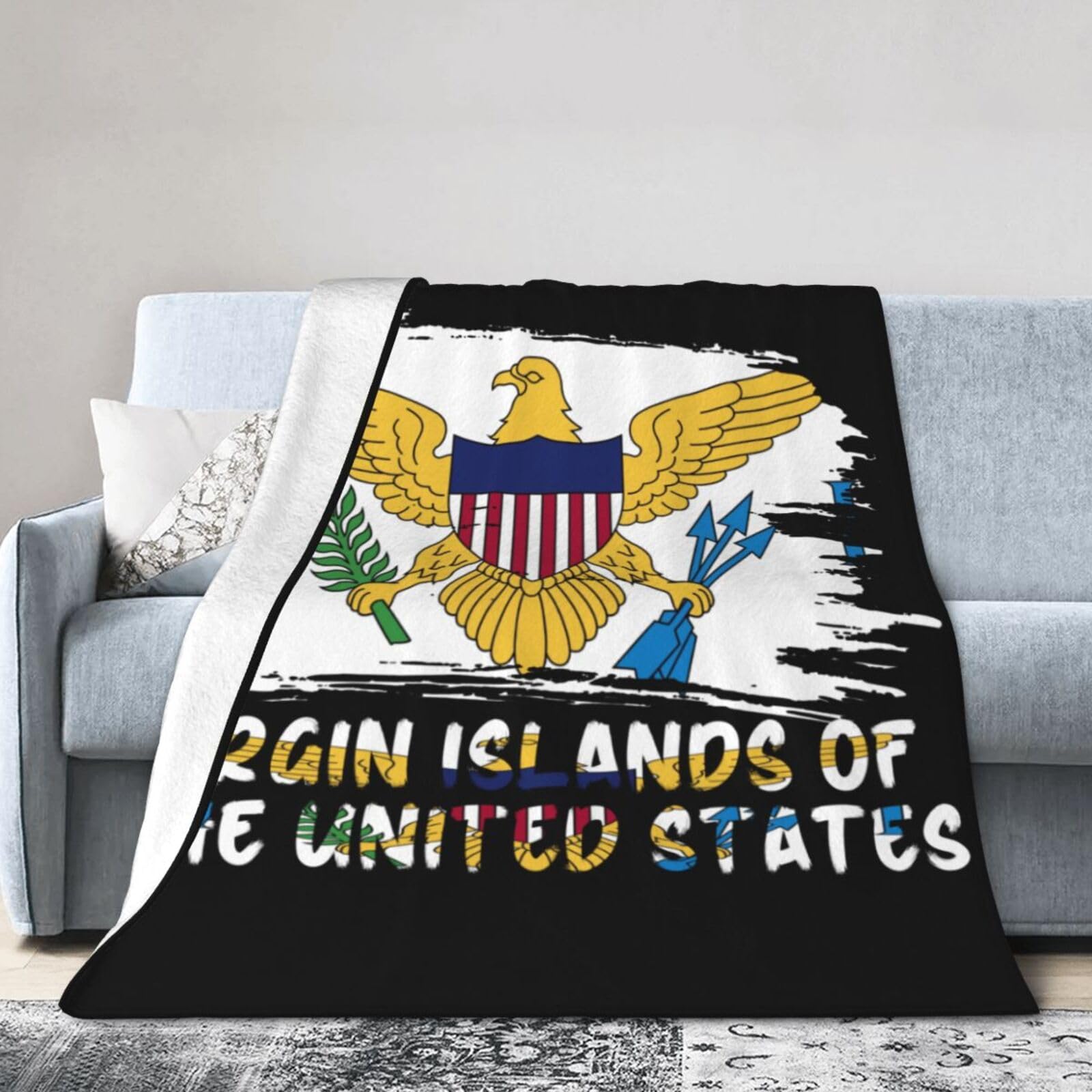 Virgin Islands of The United States Flag Blanket Soft Throw Blankets All Season Flannel Blankets 80"X60" for Sofa Couch Bed Living Room Black Throw
