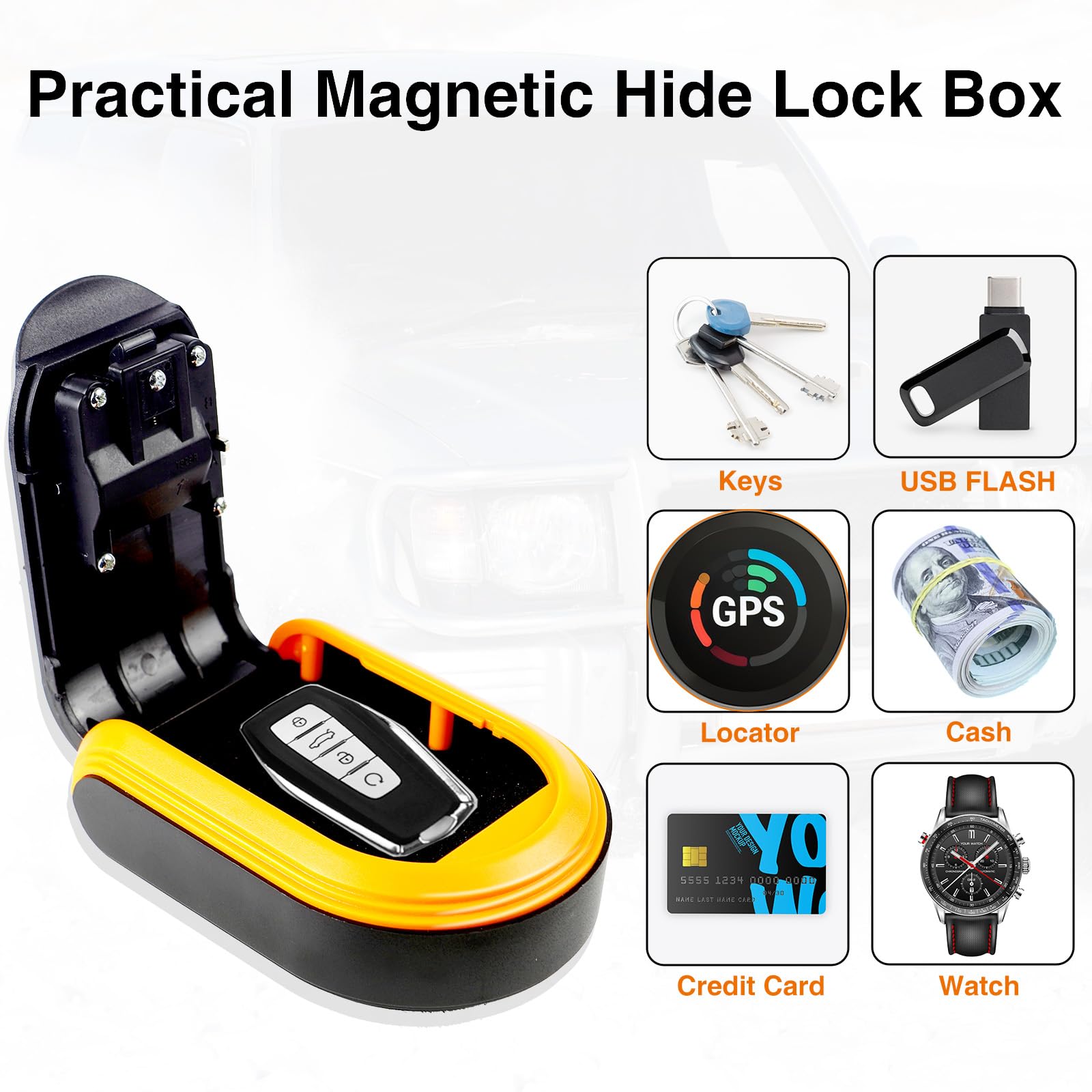 Magnetische Schlüsselbox für unter dem Auto mit 5 starken Magneten, verstecken Sie einen Schlüssel draußen mit zurücksetzbarem Zahlenschlosskasten, wasserdichter magnetischer Schlüsselhalter für