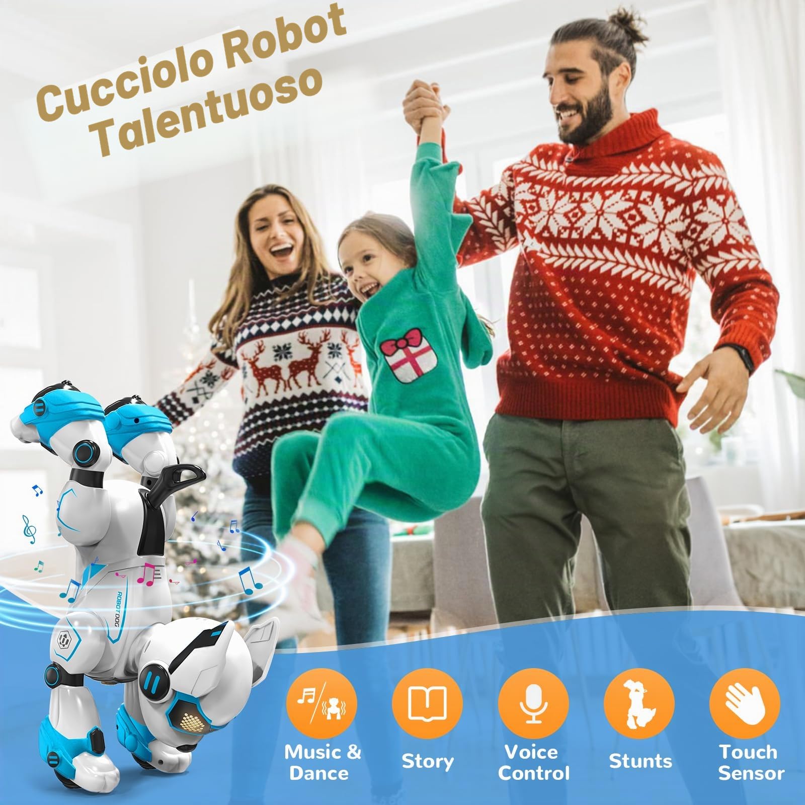 PRANITE Cane Robot per Bambini, Robot Cane Programmabile e Telecomandato, Giocattolo Interattivo Ricaricabile con Controllo Vocale e Gesti, Musica e Danza, Idea Regalo per Bambini e Bambine