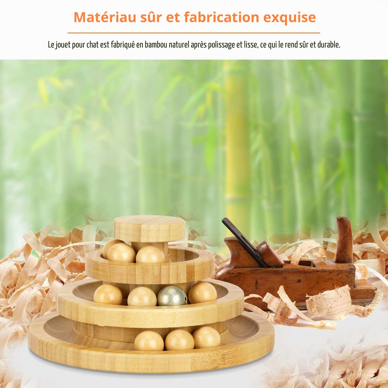 Jouet pour Chat, Jouet Chat Interieur en Bois, Balle Chat Piste détachable, Balle avec Cloche