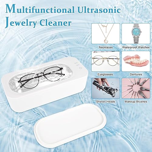 Miniatura 9 de Limpiador ultrasónico de joyas – 47 kHz 11.8 fl oz máquina de limpieza ultrasónica con 2 temporizadores digitales, máquina de limpieza de gafas de