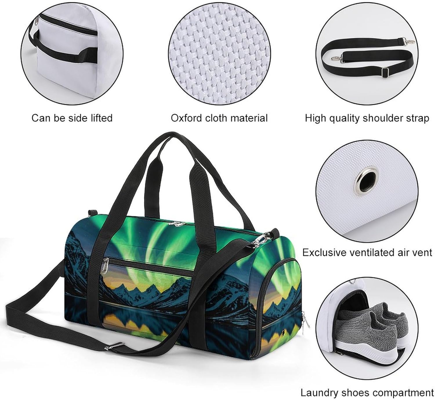 Gym Bag for Men Travel Duffle Bag Aurora Lights Tote Bag Weekender Duffel Bag Weekender Bag for Sports