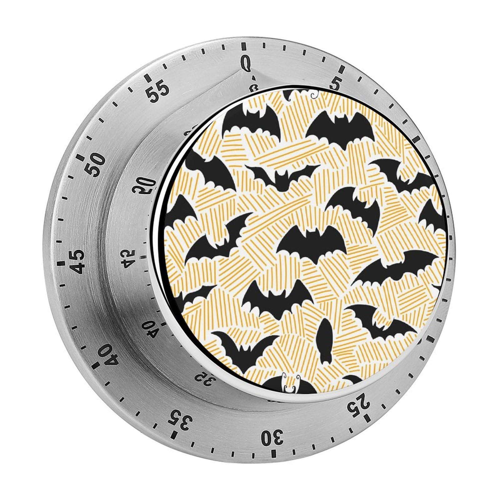 Black Bats Fashion Visual Timers Wind Up 60 Minutes Desk Stainless Steel Magnetic Timer Countdown Clock No Batteries Loud Alarm for Kitchen Chef Cooking