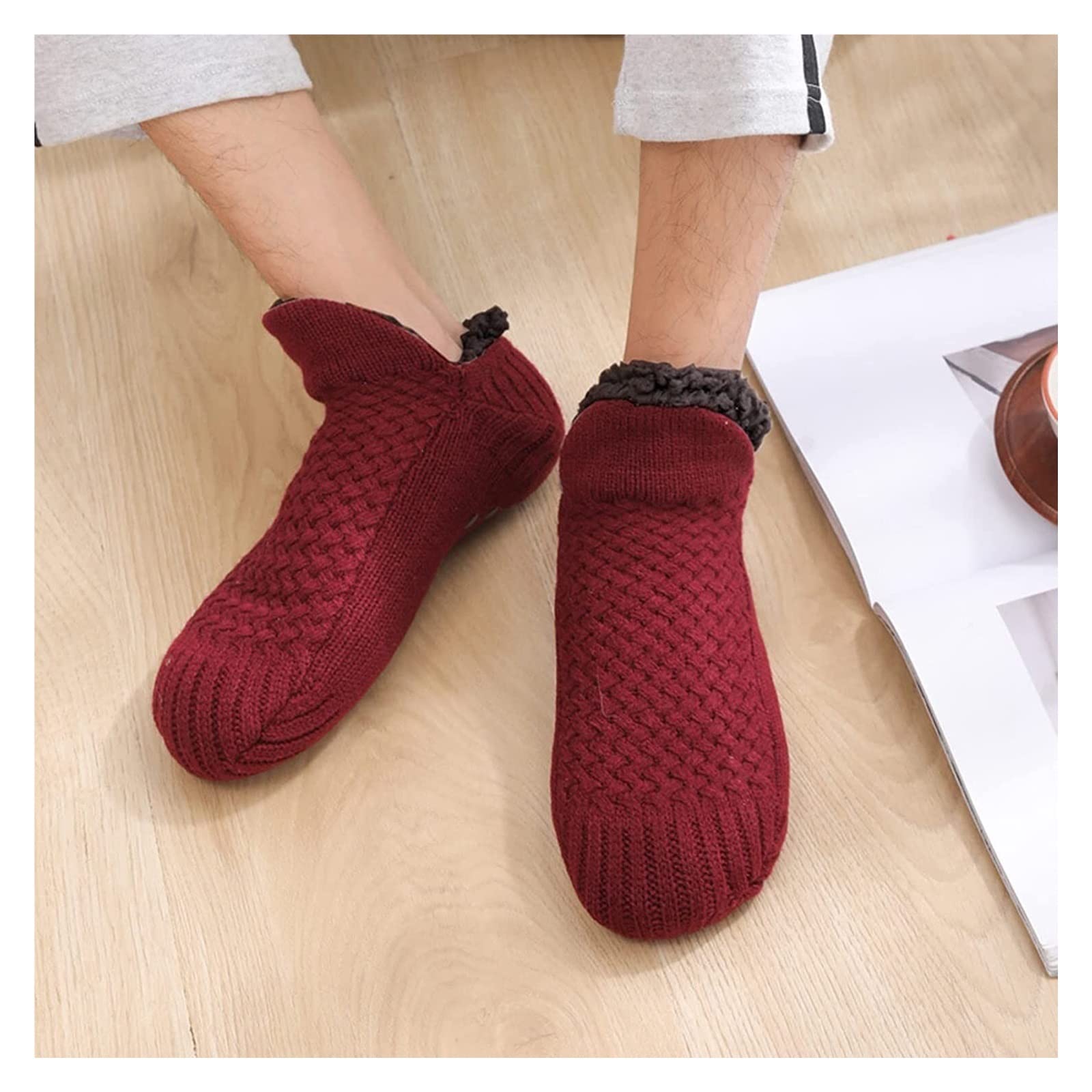 Wintersocken Socken Winter-Thermo-Anti-Rutsch-Socken, Damen Herren, Gestrickte, Superweiche, Flauschige, Warme, Bequeme, Elastische Schlafsocken Für Zu Hause Thermosocken ( Color : Claret , Size : 43-