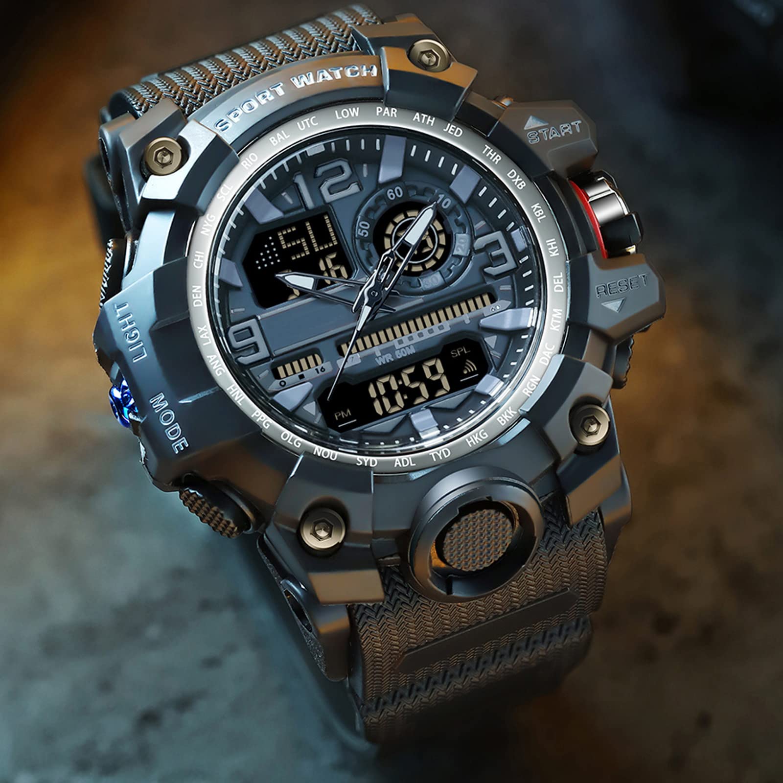 findtime Orologio militare grande da polso da uomo, analogico, digitale, 5 ATM, impermeabile, orologio tattico sportivo con sveglia, data 12/24H, cronometro a LED, per uomini e ragazzi, cinturino in