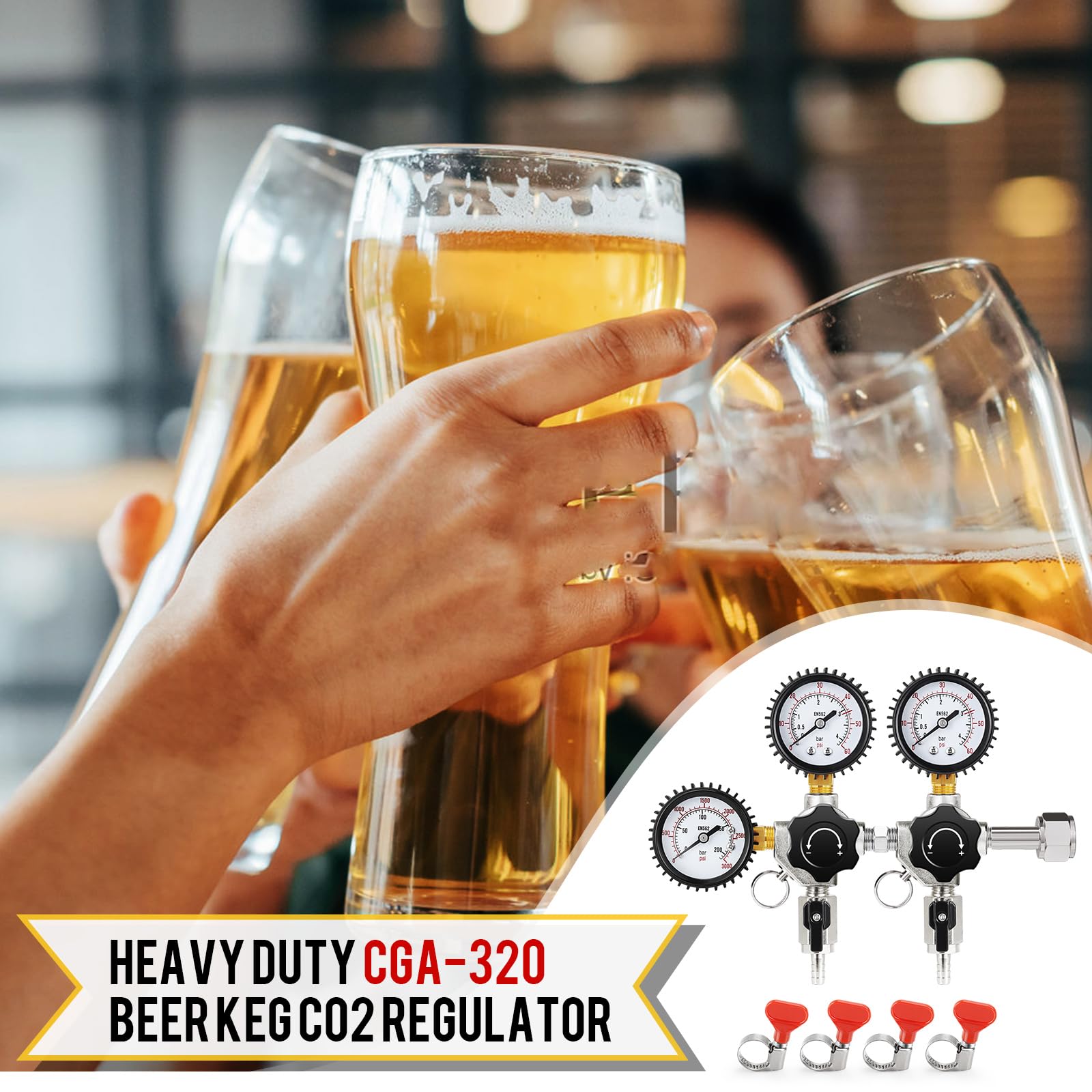 Regulador de CO2 para doble grifo Kegerator 0-60psi Regulador de cerveza de doble salida, regulador de barril de 0-3000 psi CGA-320, regulador de presión de gas de cerveza, regulador C02 para torre de — view 7