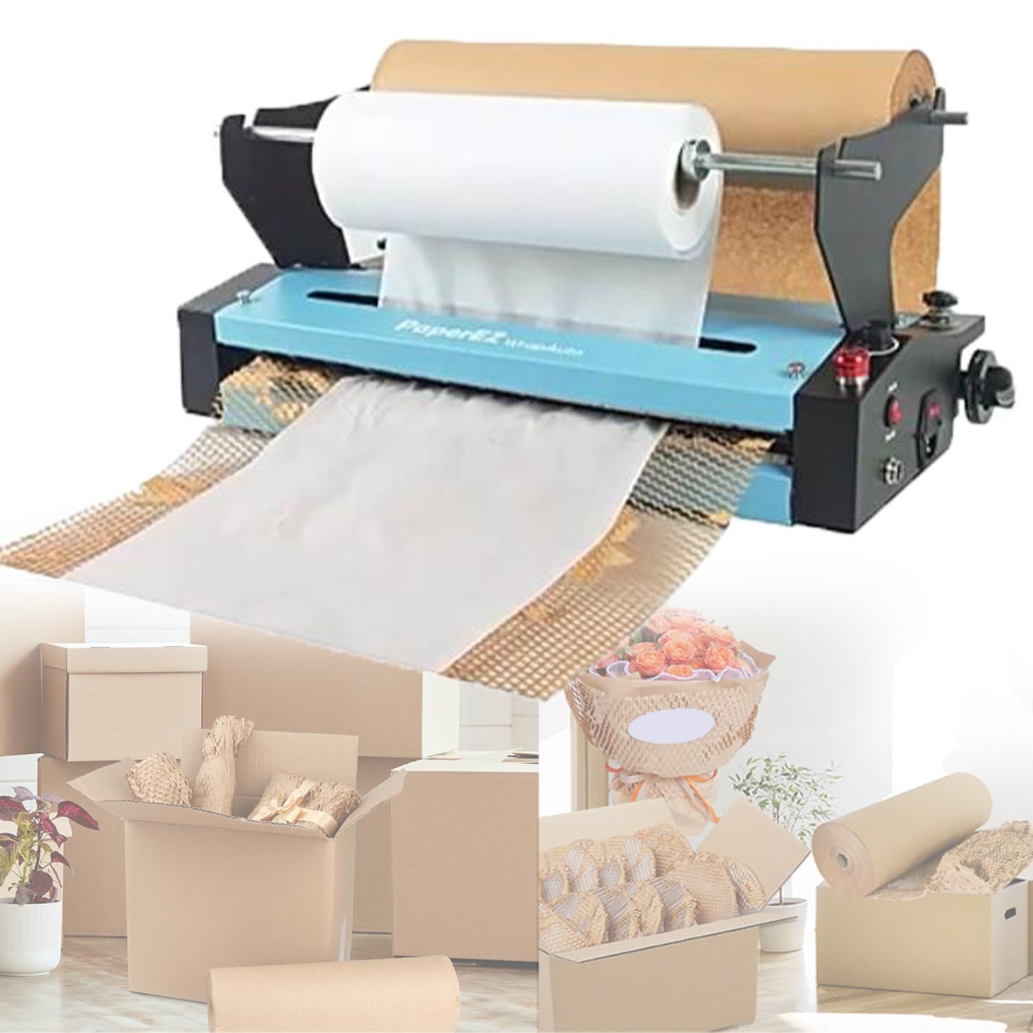 Distributeur automatique de papier d'emballage, machine d'étirage automatique de papier nid d'abeille, distributeur de rouleaux de papier d'emballage, étirage/vitesse réglable de 0 à 25 m/min A