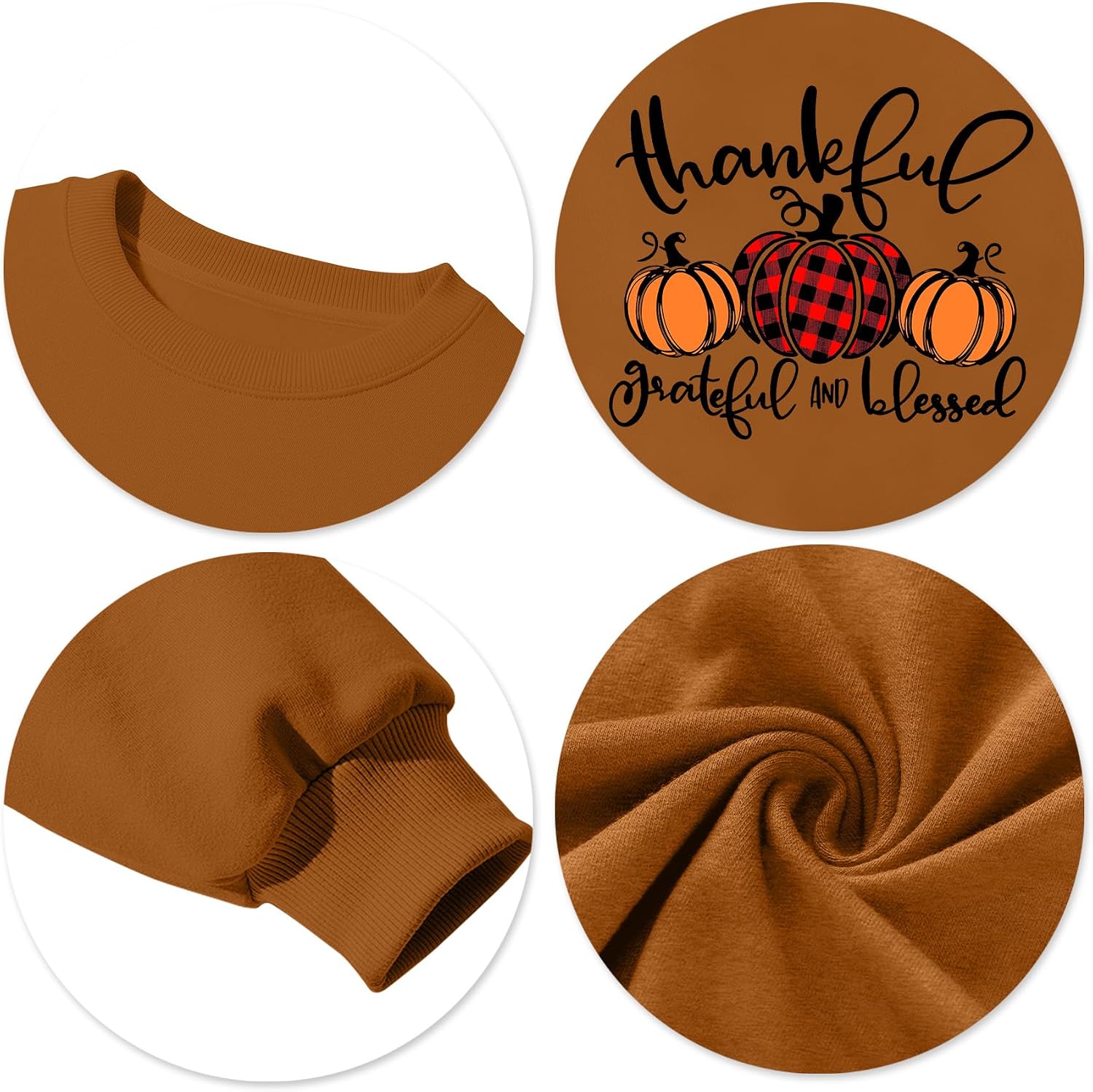 CAZYCHILD Thanksgiving Sweatshirts for Women Fall Pumpkin Shirt Thankful Grateful Blessed Tops Halloween Pullover Tee