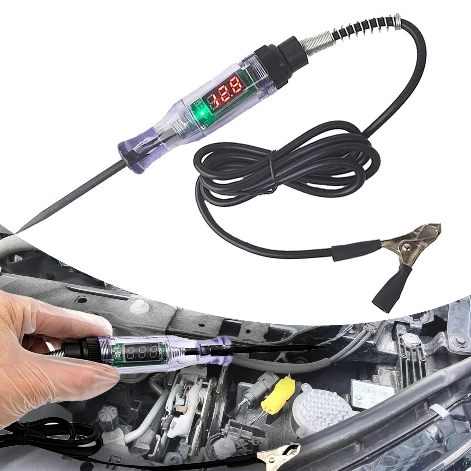 1 Pack Car Digital Display Test Pen, 3-70V Line Detector Replacement, Test Pen with ABS Handle, Automotive Repair Tool, Test Pen with Alligator Clip, Universal for Most Vehicles (Black #1)
