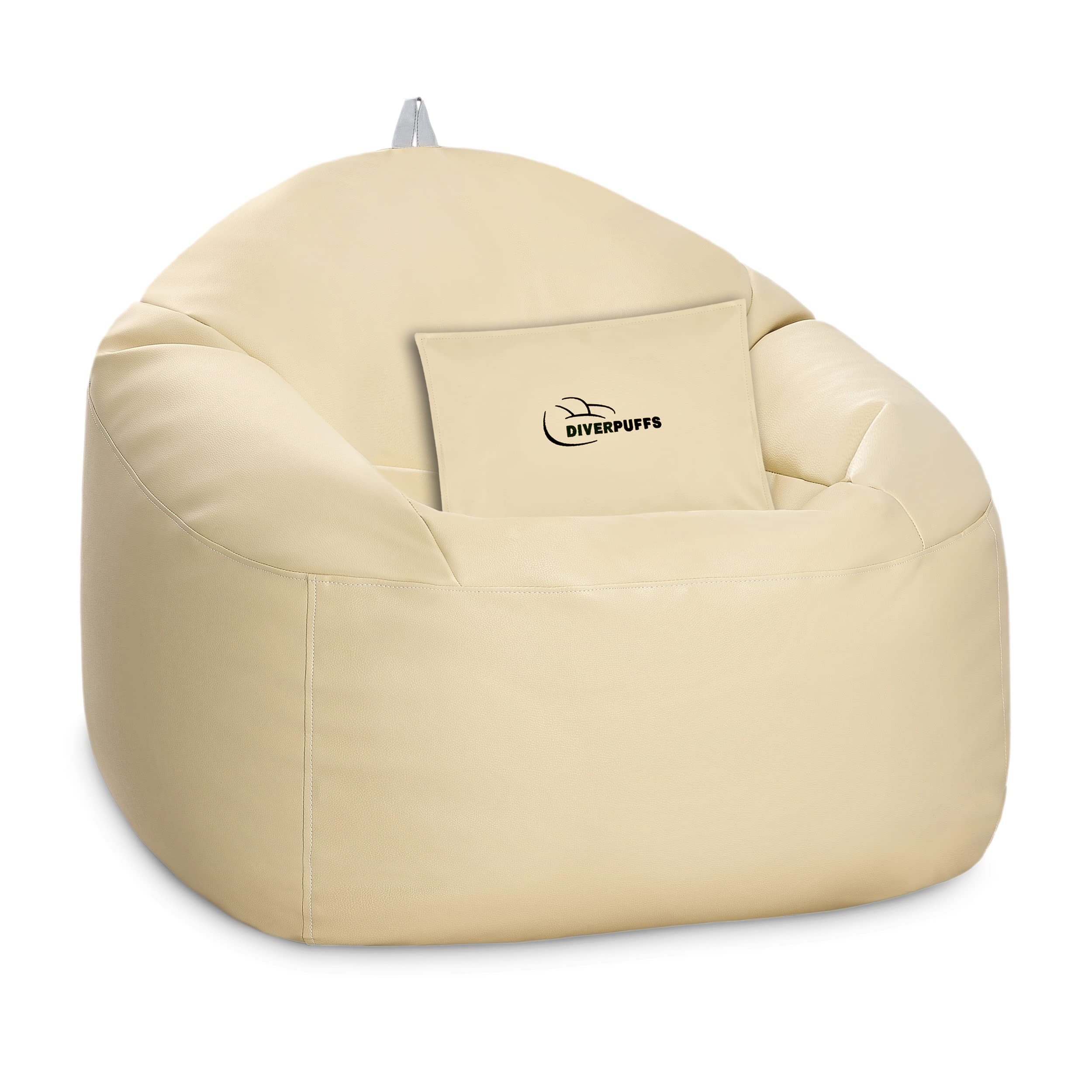 Diverpuff Puff Pelota con Cojin Incluido - Puf con Relleno Incluido Interior y Exterior - Adultos y niños (Beige)