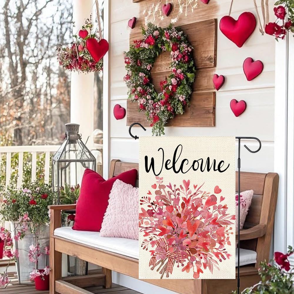 Valentines Day Garden Flag 12x18 Inch Double Sided Outside Small, Welcome Love Heart Flowers Holiday Yard Porch Outdoor Flag Anniversary Wedding Decoration - Image 4