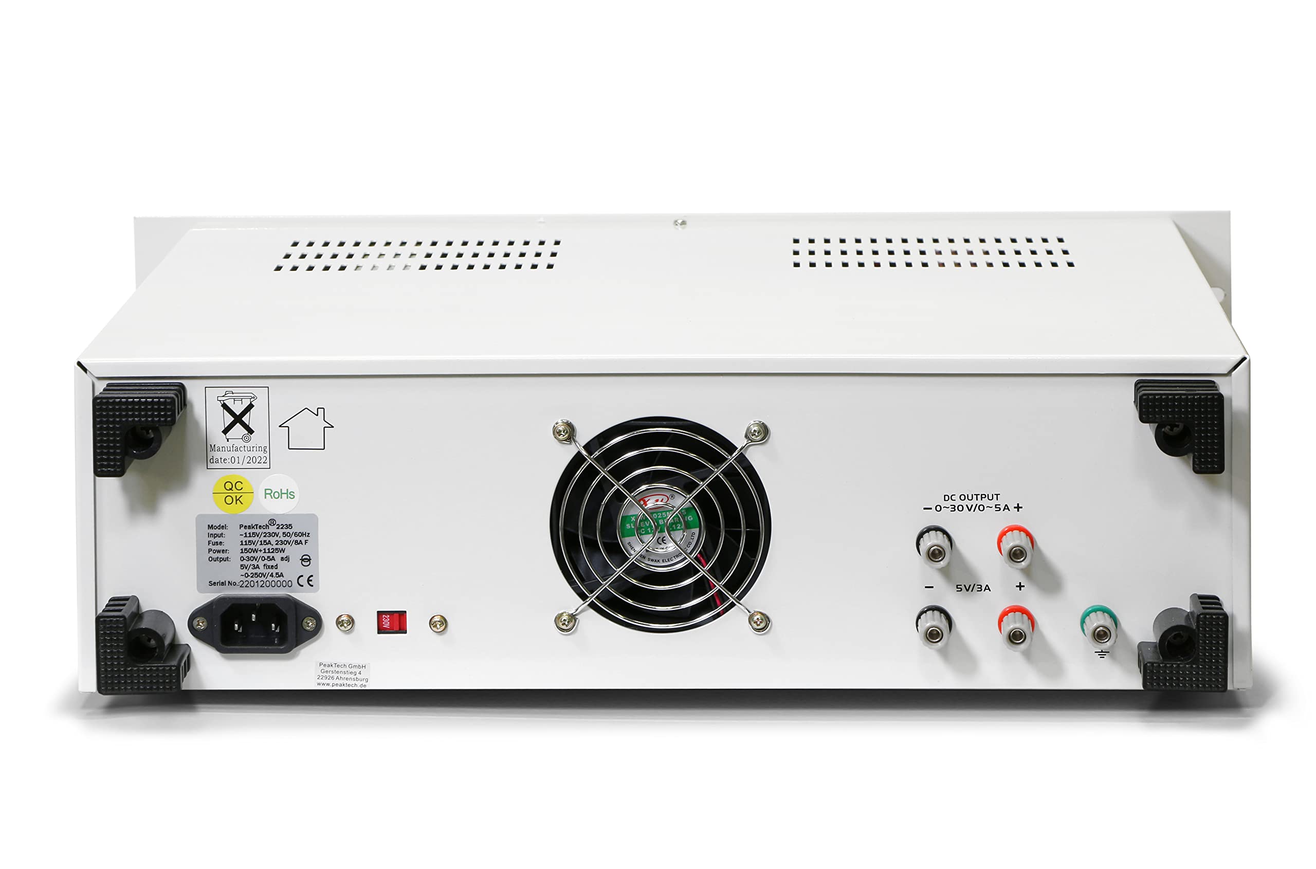PeakTech P 2235 – Professionelles Labornetzgerät – Netzgerät regelbar von 0-250V 5A AC / 30V 5A DC – Labornetzteil für Labor Stromversorgung 19" Rack Einbaufähig – Mit Typ C-Steckdose und 4mm Buchsen