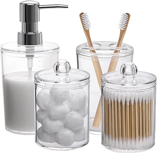 Set di Accessori da Bagno in Plastica Trasparente 4 Pezzi - Dispenser...