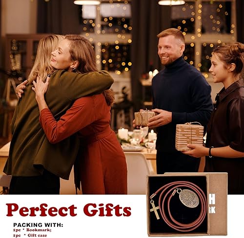 Miniatura 7 de BLBMH Marcador de libros de cuero genuino con cinta de la Biblia, árbol de la vida, regalos cristianos para mujeres, hombres, amantes de los libros,