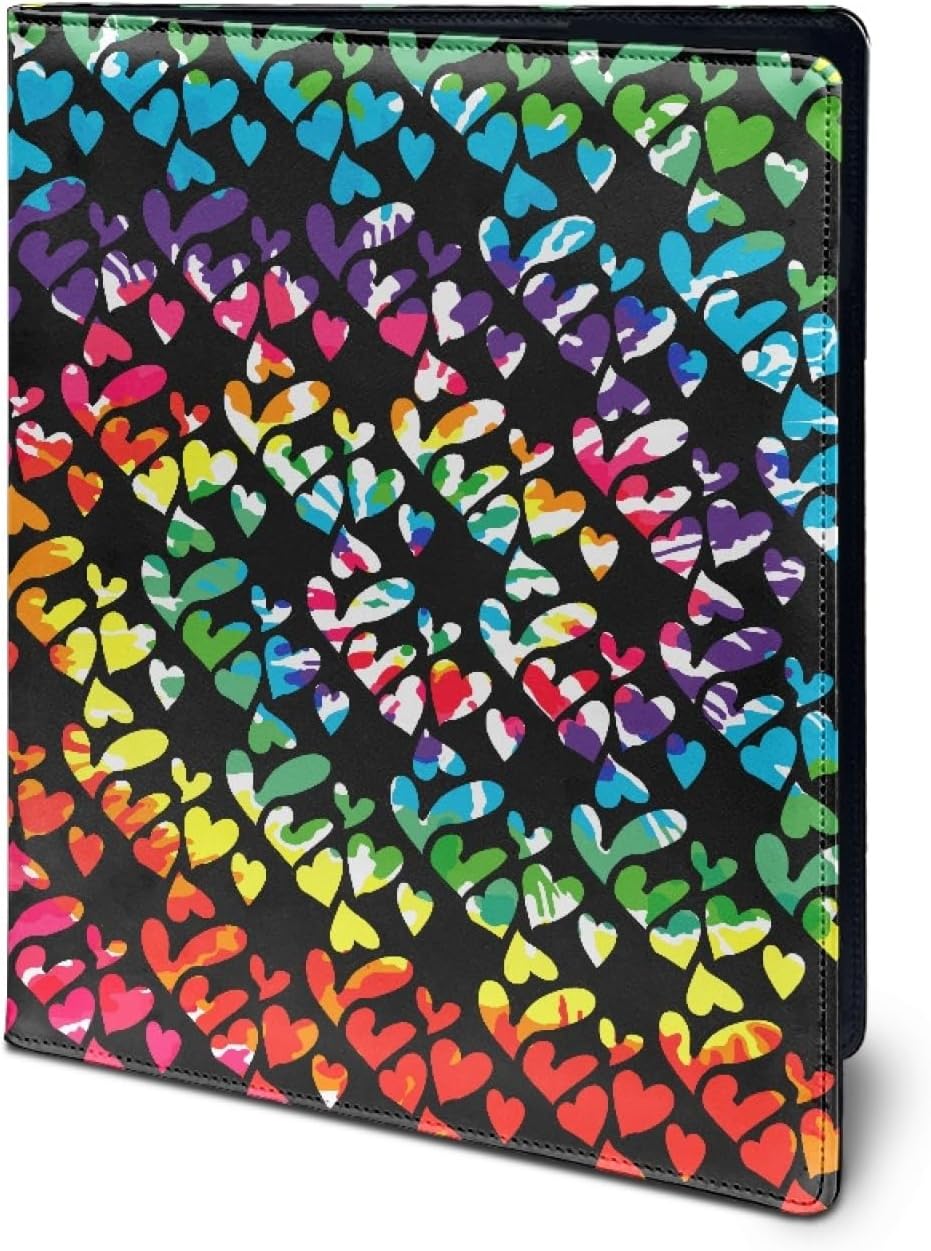 GOSTONG Tie Dye Heart Padfolio Folder, PU Leather Interview Resume Folder with Document Organizer & Business Card Holder for Women Men Gifts