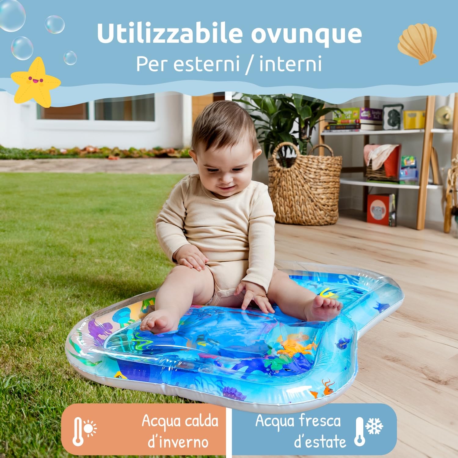 Mallie® Tappetino Tummy Time Neonato Gonfiabile ad Acqua: Giochi Sensoriali 0-3 Mesi
