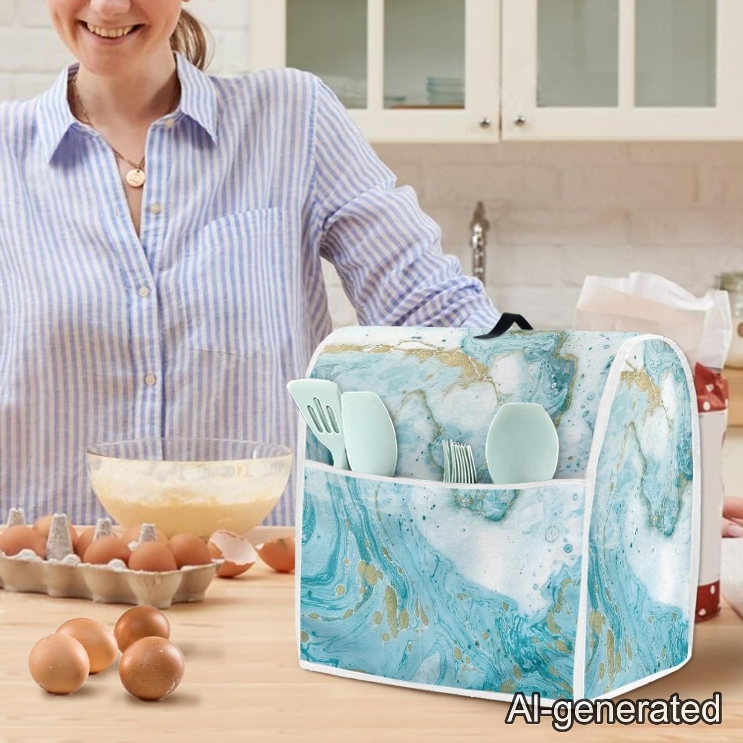Dreaweet Teal Marble Kitchen Aid Mixer Cover for Stand Mixer,Kitchen Appliance Cover Mixer Dust Cover Compatible with 4.5-5 Quart Tilt Head Bowl Lift Models Mixer,Kitchen Aid Mixer Accessories image 3