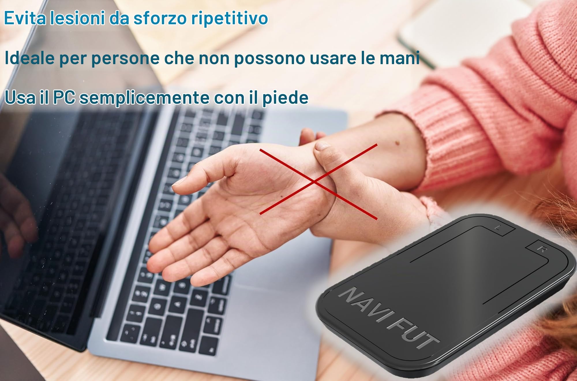 Generico Mouse da Piede Wireless per PC e Mac - Controllo Cursore e Clic Senza Mani, Ideale per RSI, Tunnel Carpale, Dolore al Polso e Accessibilità, 1600 DPI, Plug and Play