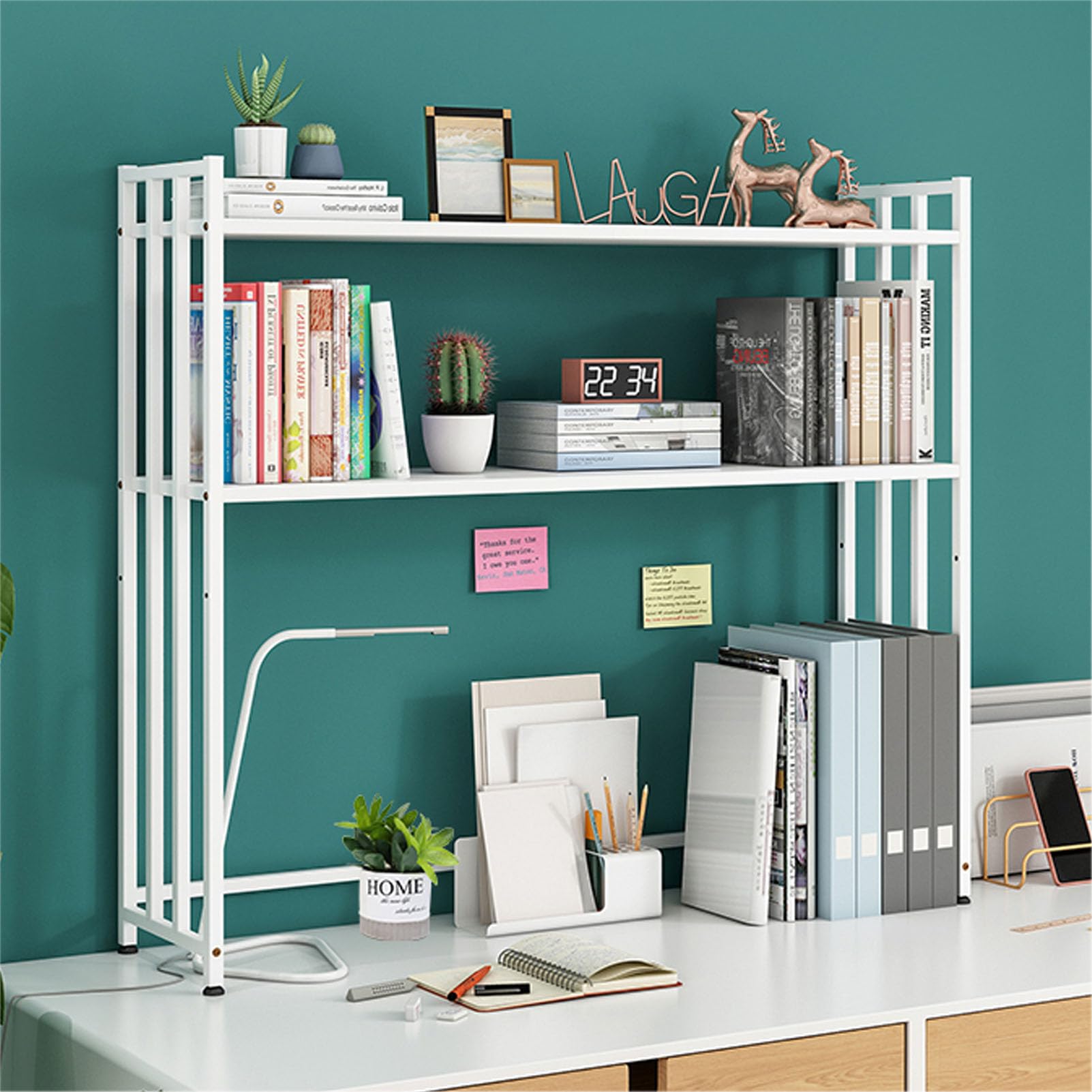 RWRAPS Organizzatore da scrivania Scaffale portaoggetti Espositori Regolabili in Metallo Scaffale da scrivania e libreria per casa, Ufficio (Bianco 61 cm)