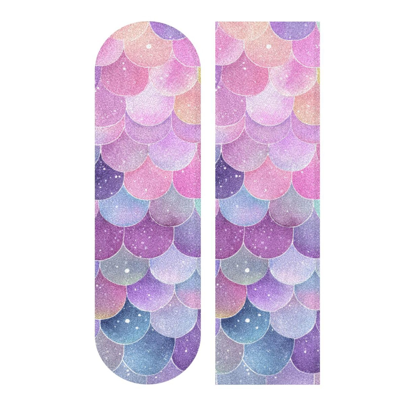 Nastro antiscivolo per skateboard, 111 x 25 cm, per longboard, skateboard, scooter, carta vetrata, antiscivolo, acquerello, squame di sirena, colori