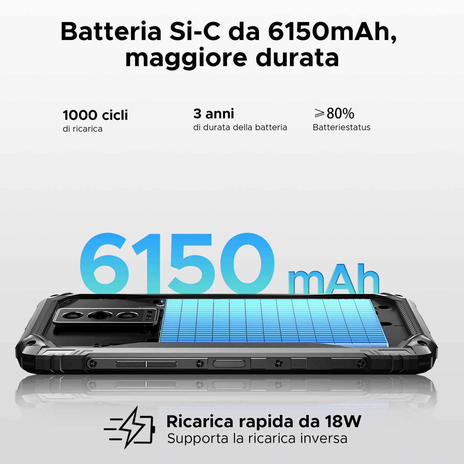 DOOGEE Blade10 Pro Energy Rugged Smartphone, 90Hz 6.56" 32GB+256GB/2TB TF, Octa Core telefono rugged, 6150mAh Telefono Indistruttibile, 4.5G Dual SIM/Widevine L1/50MP/NFC/Face ID/OTG/GPS/IP68/IP69K