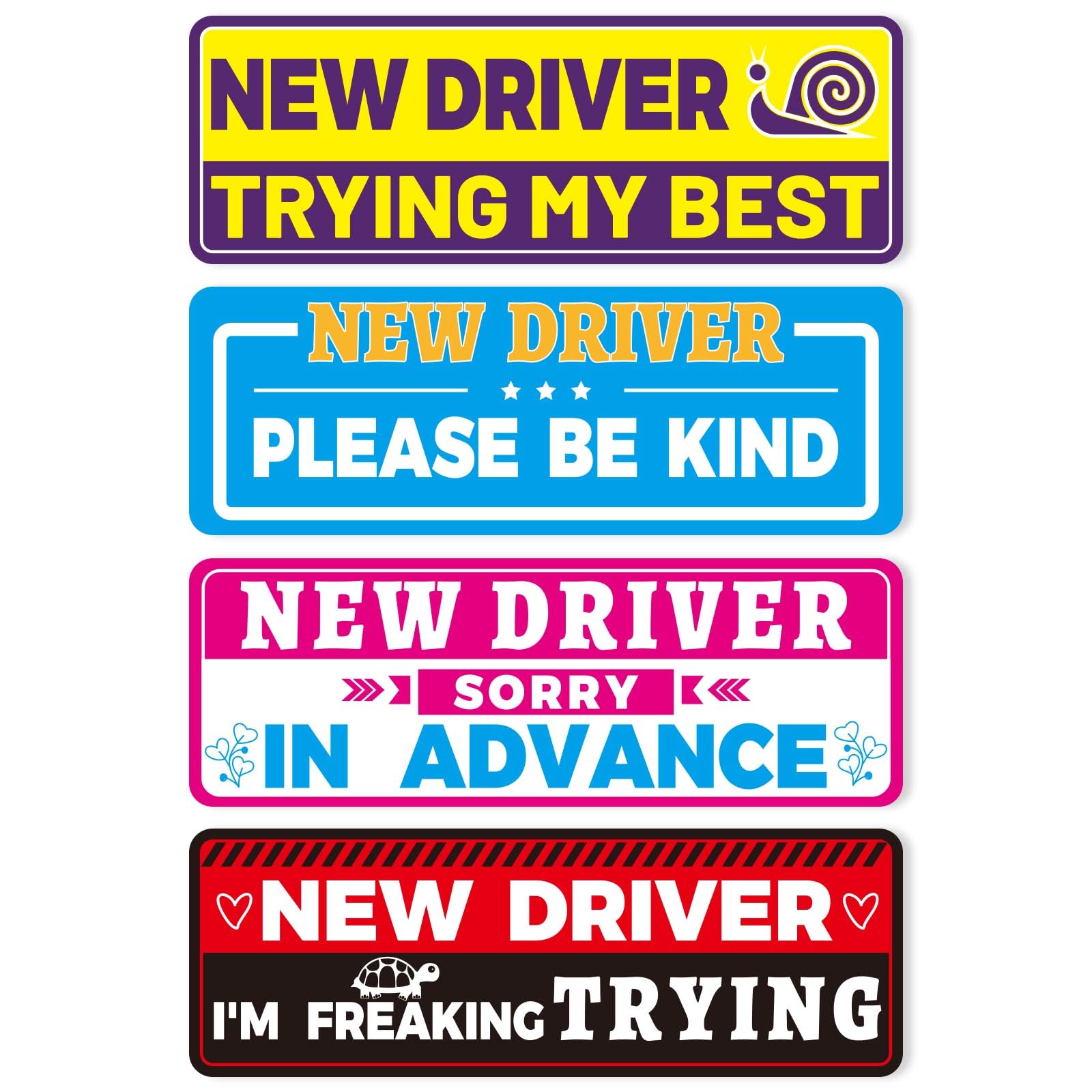 4pcs New Driver Magnet, 9.06x3.15 Inch Reflective Magnetic Novice Driver Sign for Bumper Safety Warning Stickers for Beginners Student Car Drivers Learner Driver Decor Gift