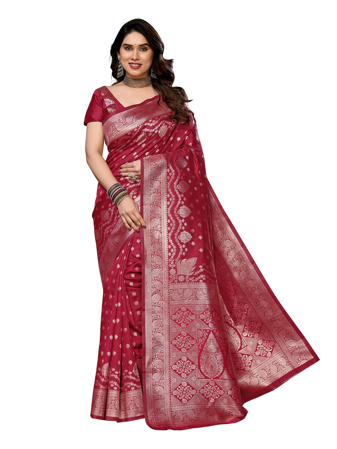 Yashika Women’s Banarasi Kanjivaram Cotton Silk Saree With Unstitched Blouse Material