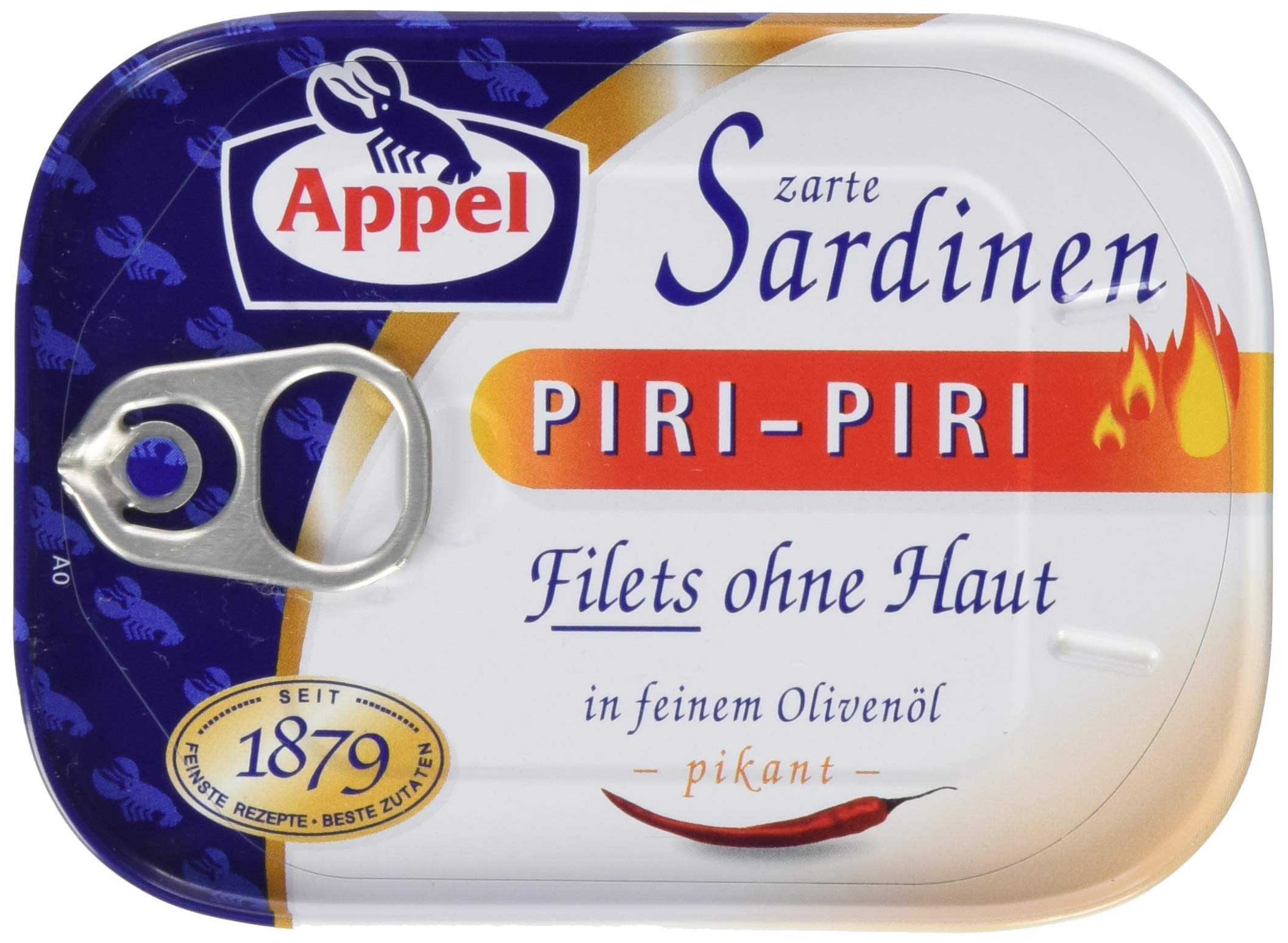 Appel Sardinenfilets - Zarte Ölsardinen Piri Piri – Pikant gewürzte Fischfilets in aromatischem Olivenöl, ohne Haut - 10 x 105 g