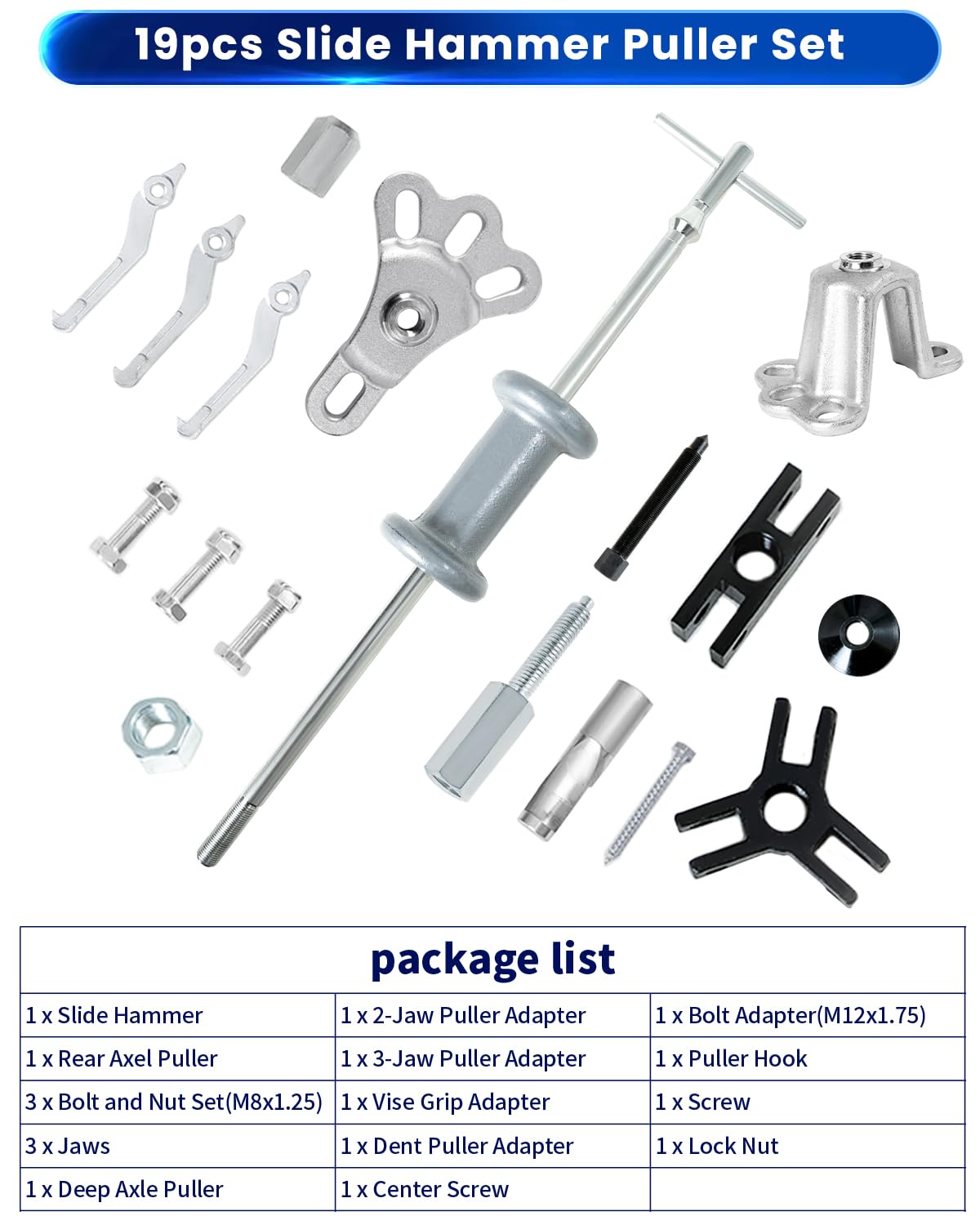 ATPEAM Juego de 19 Piezas Extractor de Rodamientos con Martillo Deslizante y Alta Garra Universal para Coches y Camiones