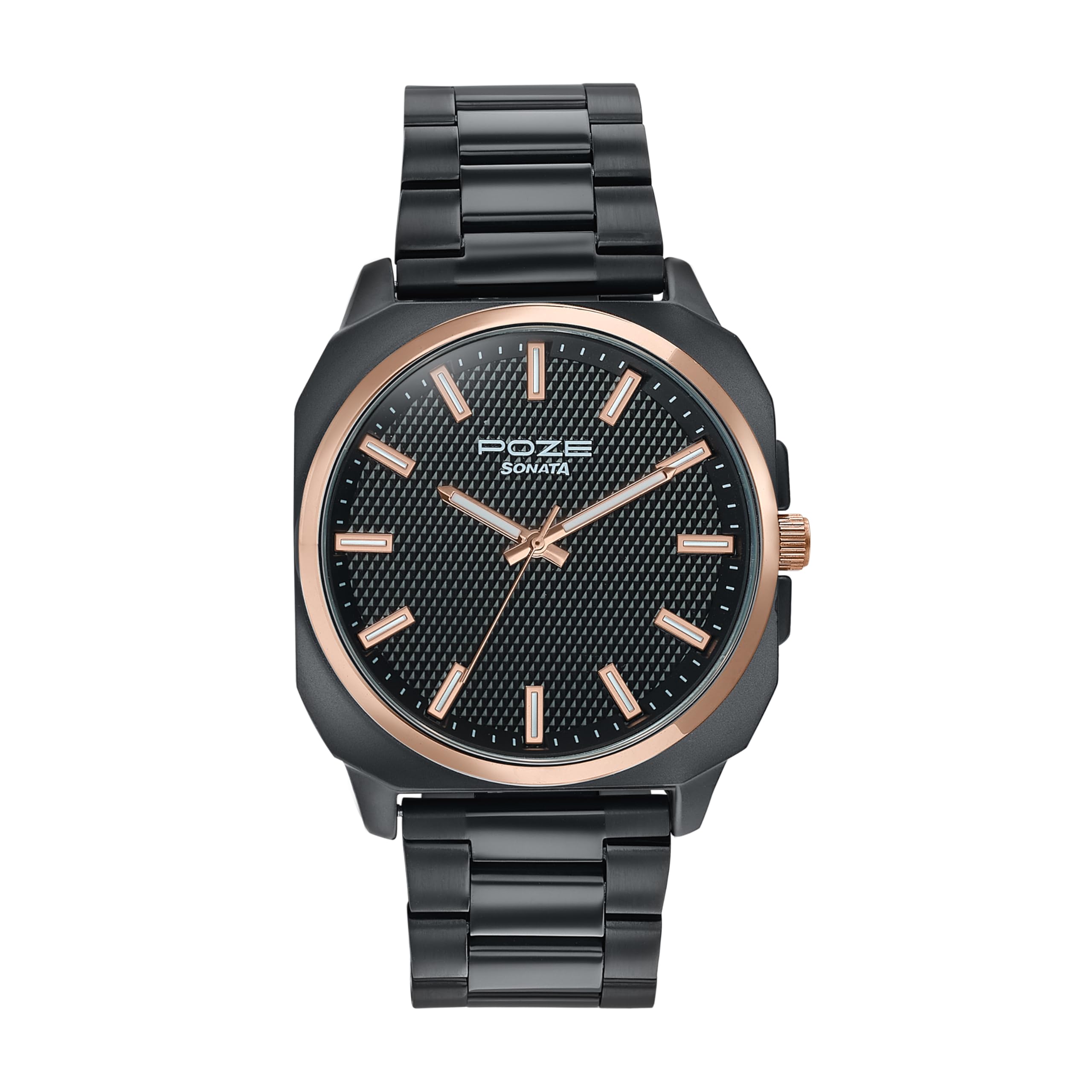 POCCOLUS blackl ブラックメタル Sonata Poze 6 Graphite Groove Gents Quartz Black Round Dial Men's