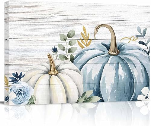 Arte de pared de calabaza azul y blanca para sala de estardormitorio, lienzo para decoración de baño, cocina, oficina, pintura al óleo enmarcada de