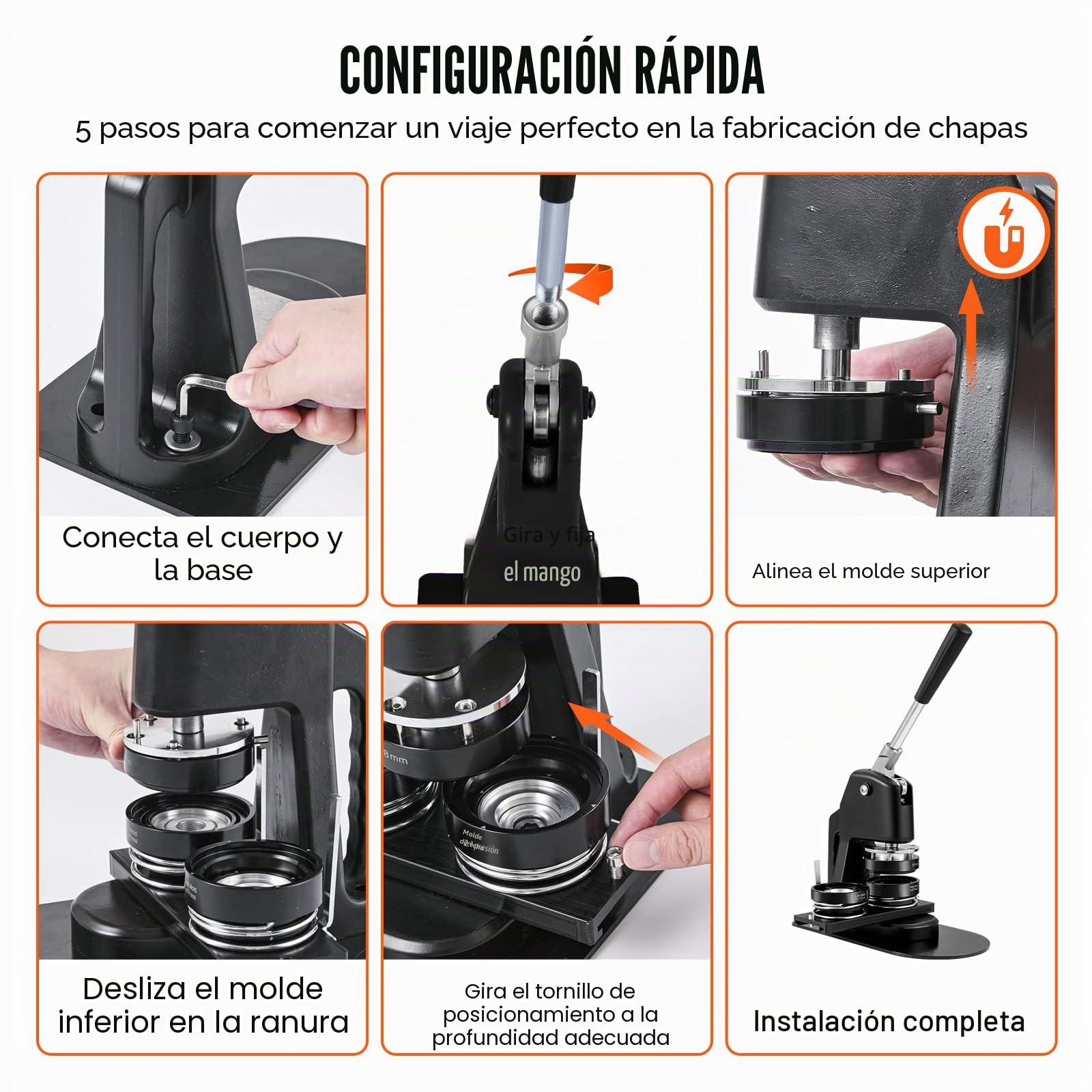 VEVOR Máquina para Hacer Botones de 32 mm y 58 mm Prensa para Chapas con 500 Kits de Botones con Libro Mágico y Cortador de Círculos Máquina para Hacer Chapas de Aluminio y ABS Kit de Personalización