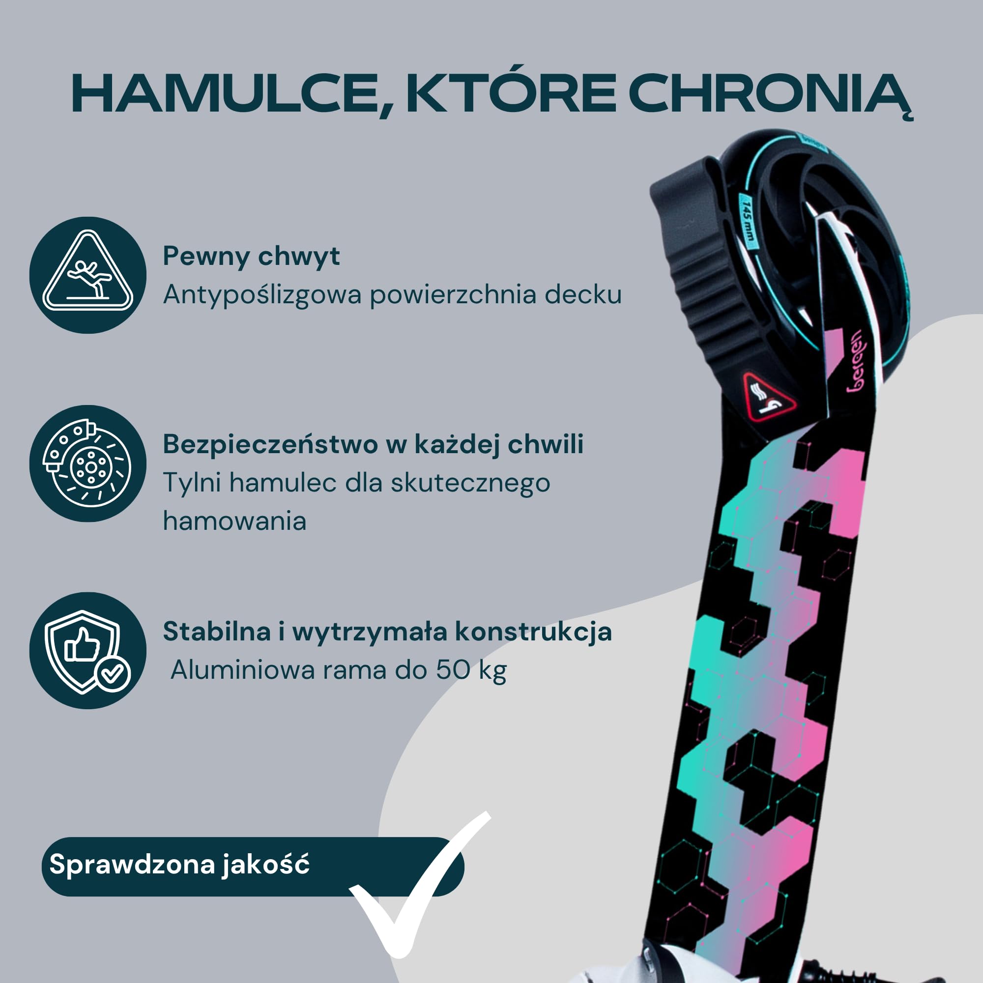 Bergen City Scooter hulajnoga Sonic – składana, aluminium, koła PU 145 mm, amortyzator, hamulec tylny, 3-stopniowa regulacja wysokości, od 5 lat, lekka, zapasowa folia ochronna