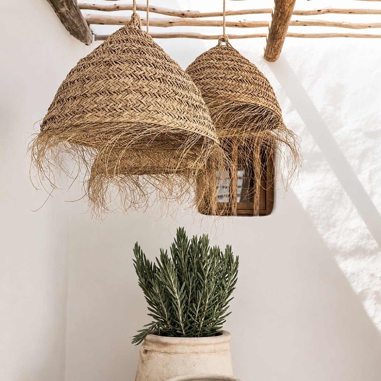 Generico Lampadario a Sospensione in Paglia Artigianale Marocchino: Stile Etnico, Illuminazione Naturale e Accogliente 2403211022 Rattan Vimini Giunco Senza Impianto Elettrico
