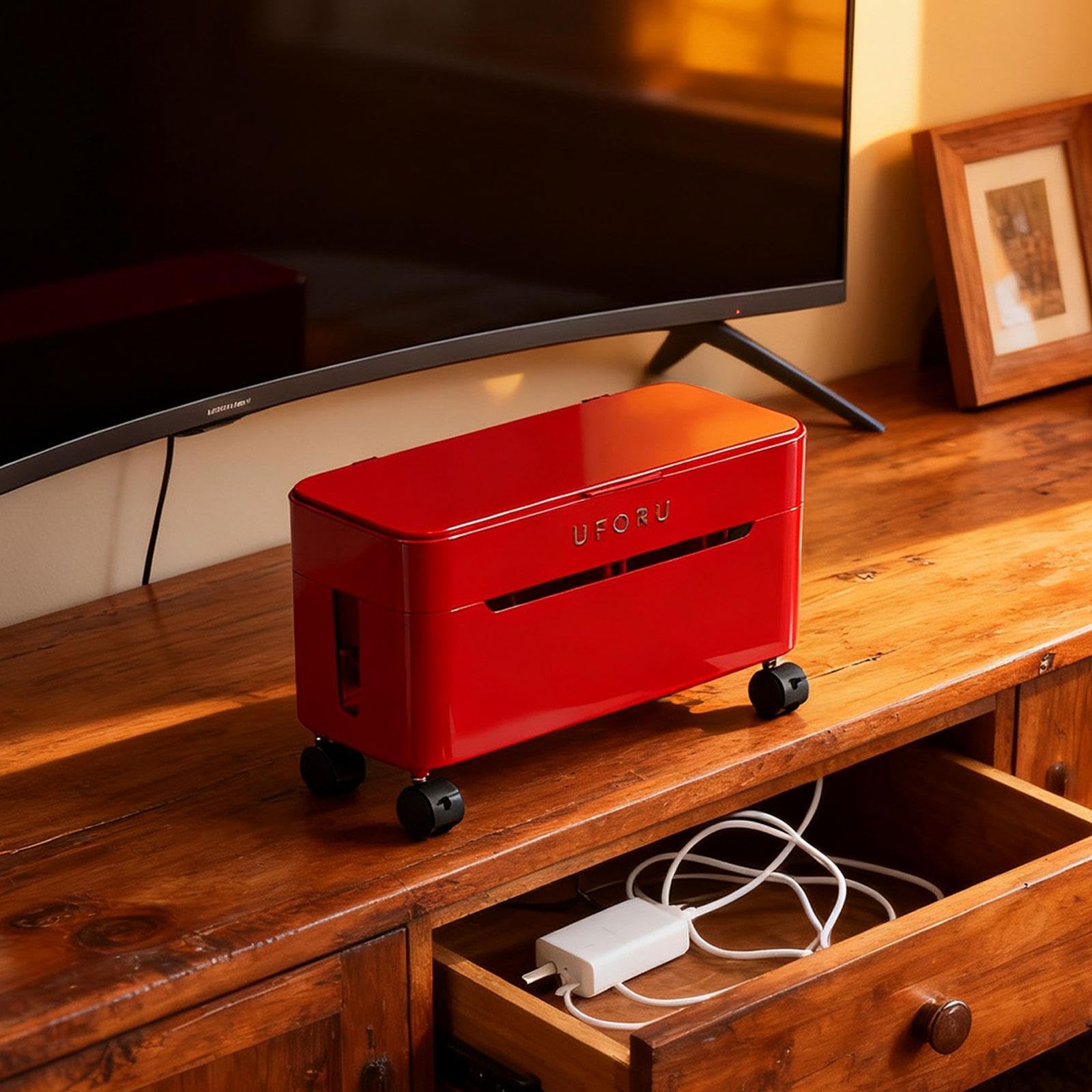 Sharplace Caja Organizadora de Cables, Organizador de Cables para Router, Organizador de Cables de Escritorio, Ocultador de Cables para La Escuela, El Hogar Y E, Rojo