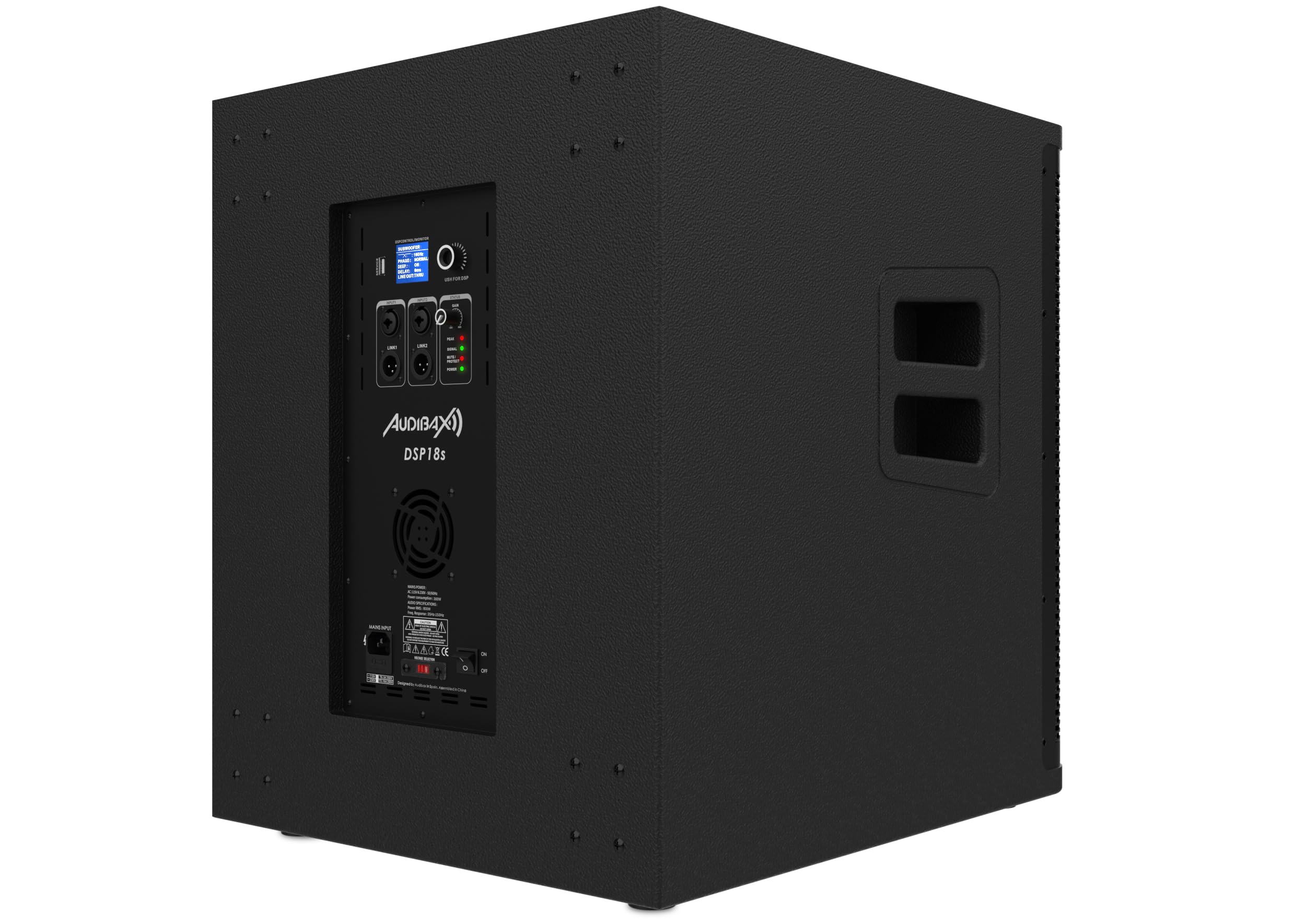 Audibax DSP18s - Haut-Parleur Actif 18" avec DSP - Enceinte Puissant - Puissance 600W - DSP Interne Professionnel pour l'Égalisation et Les Modes de Lecture - Subwoofer Amplifié