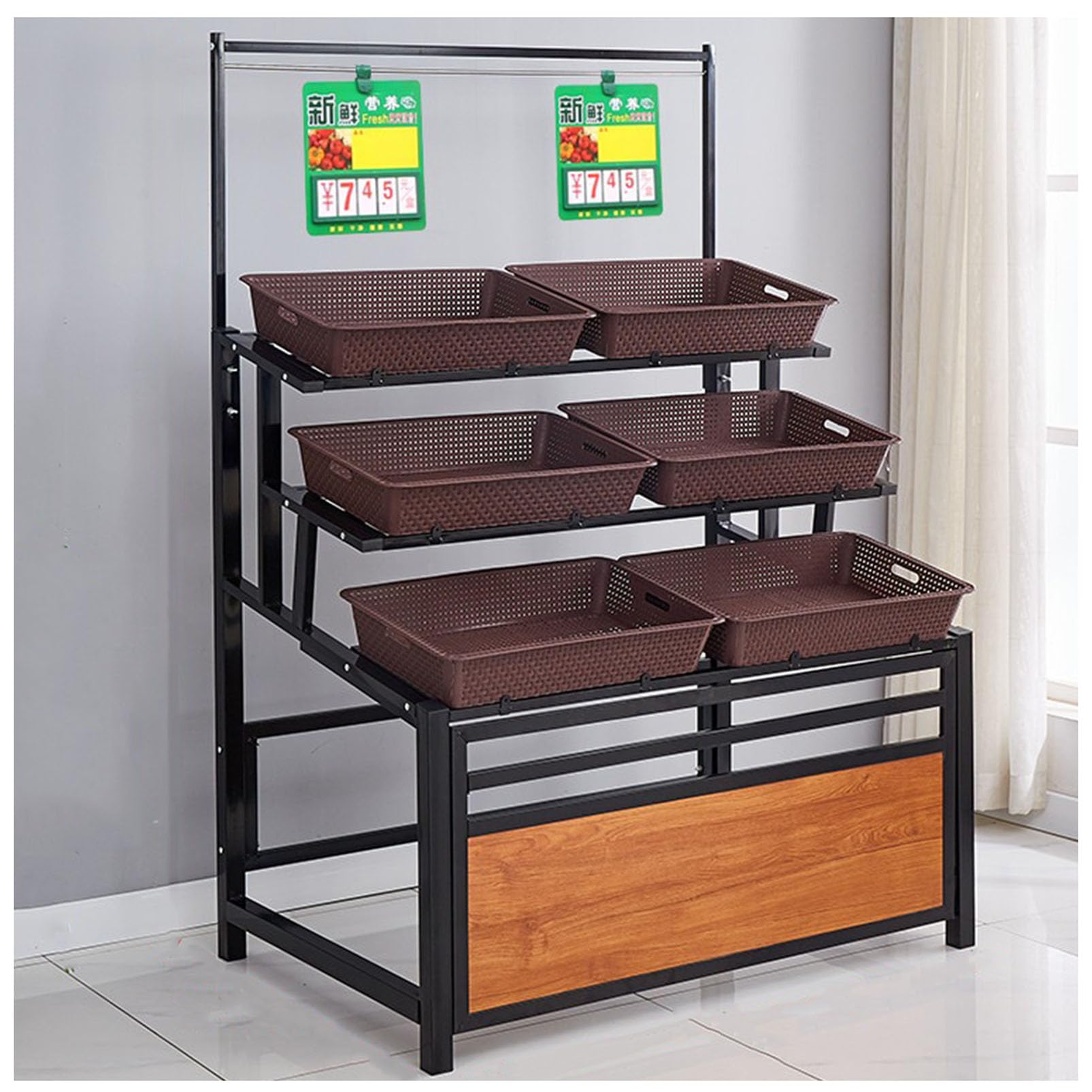 Heavy Duty 5-Tier Display Rack con cesti di plastica - Kitchen Food Organizer per supermercati, Negozi di Alimentari e mercati di Agricoltori