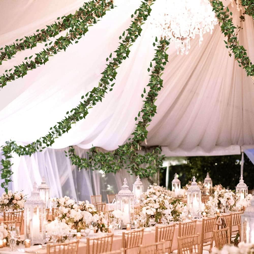 12 Pack 84Ft Artificial Vines Hanging Greenery Garland Leaves Wall Room Ceiling Decor Fake Vines for Home Kitchen Bedroom Garden Wedding Jungle Party Enchanted Forest Decorations