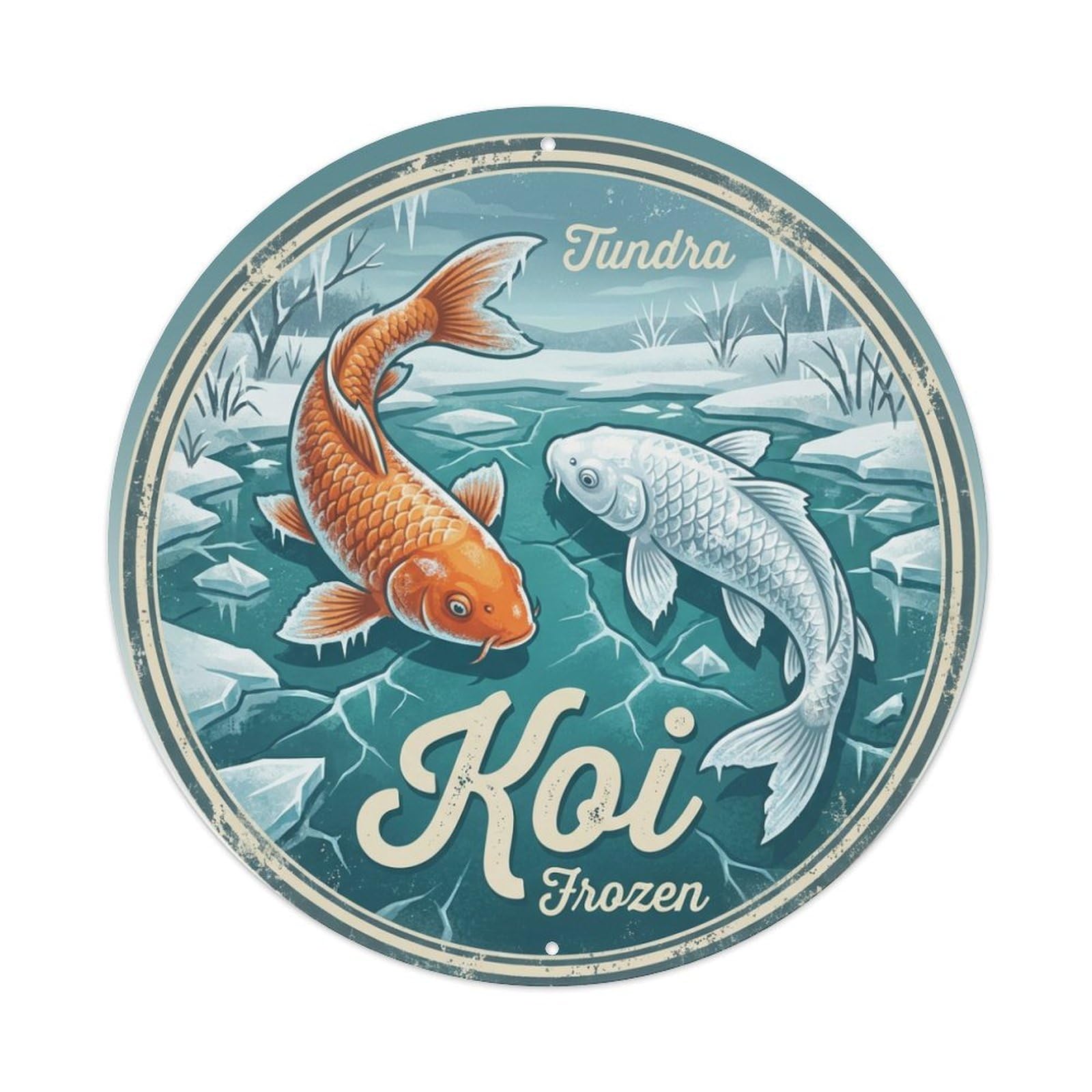 Koi Fish Tundra Frozen Waters Barren Cold Icy Wilderness Metal Tin Sign