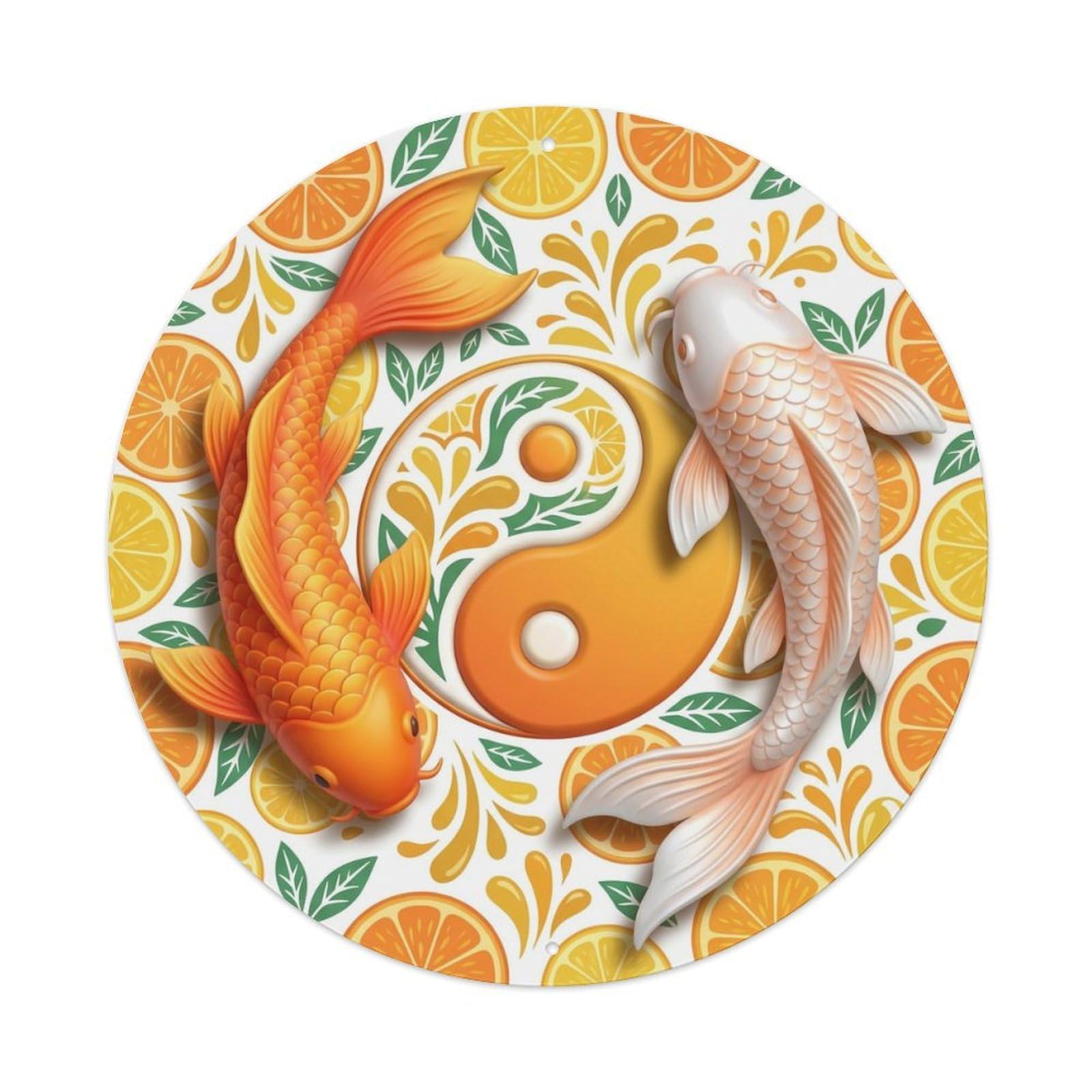 Tai Chi Koi Fish Tangerine Orange Metal Tin Sign