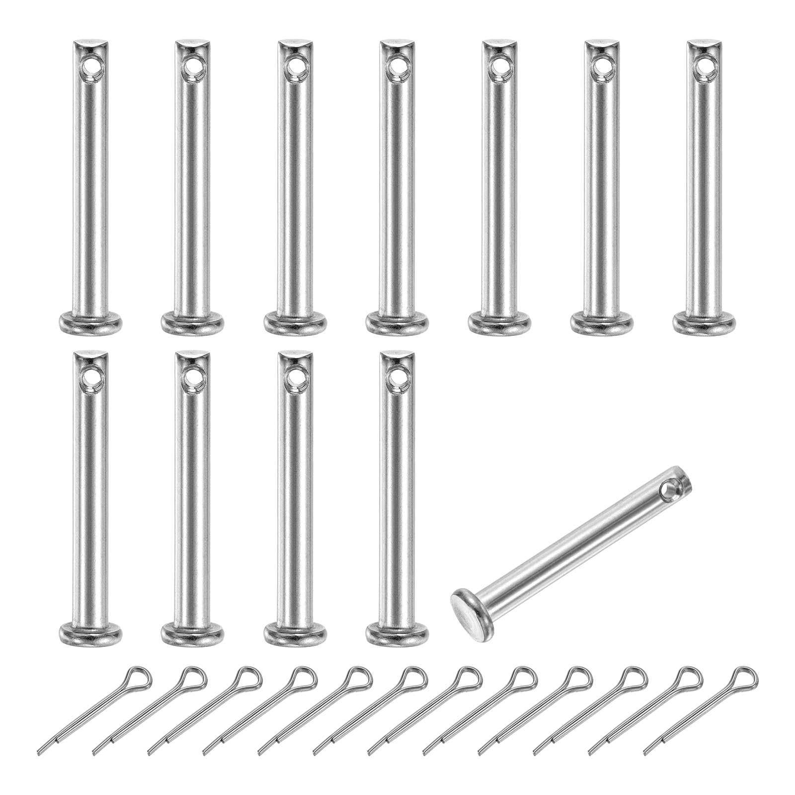 sourcing map 12Pcs M4x30mm Clevis Pins, 304 Stainless Steel Single Hole Flat Head Clevis Pin Hairpin Location Pin with Cotter Pins for Trailer Latch Mechanics Repair Furniture Installation