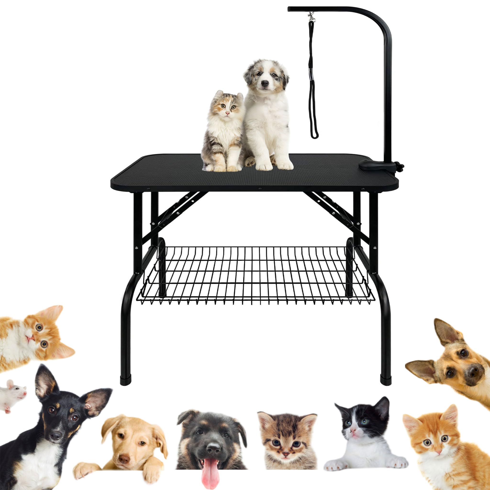 UISEBRT Tavolo da toelettatura per cani con soffietto regolabile in altezza, portata fino a 60 kg, per cani e gatti, 80,5 x 46 x 76 cm