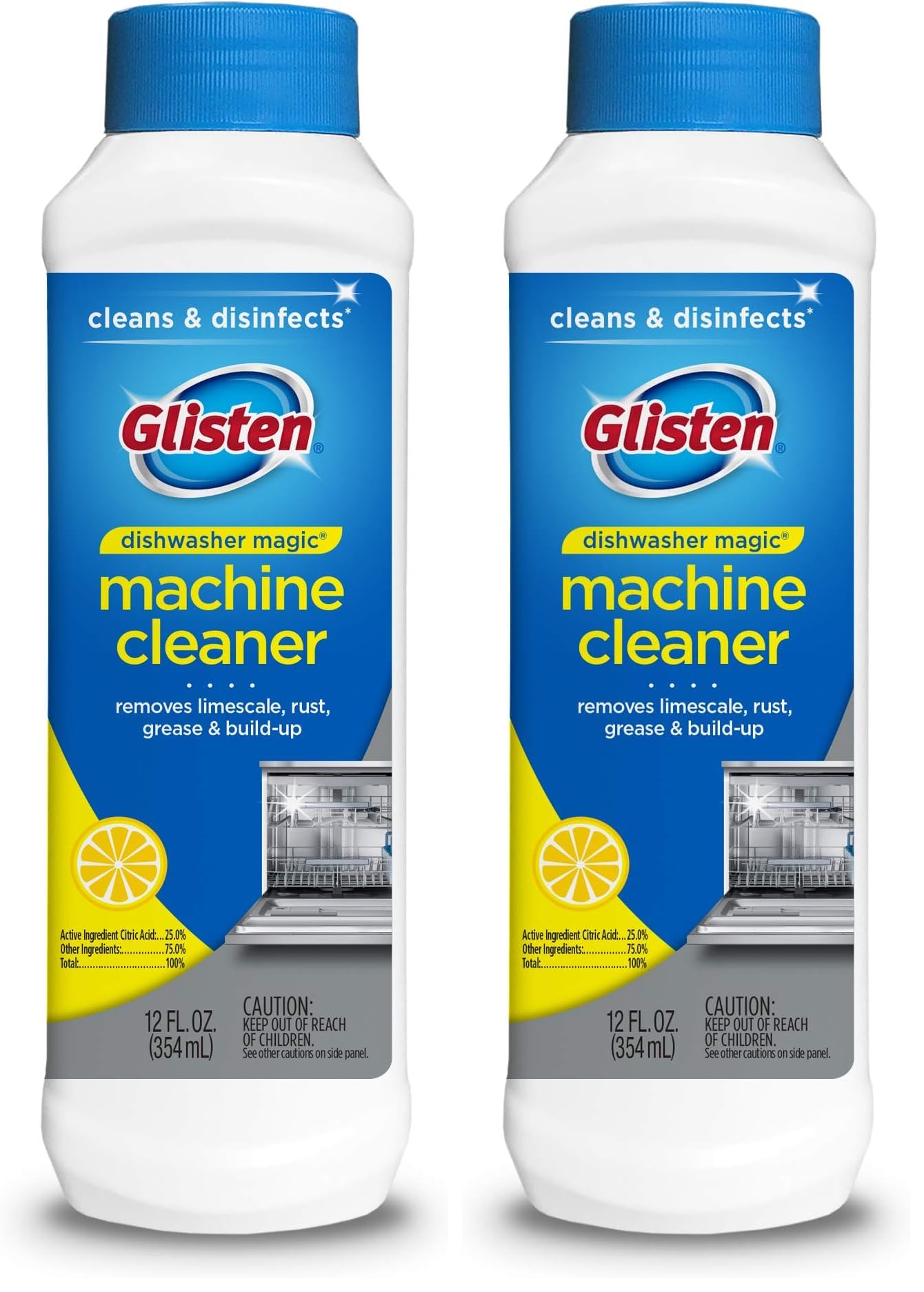 Glisten Dishwasher Magic Disinfectant & Cleaner Lemon 12 Oz (Pack of 2)